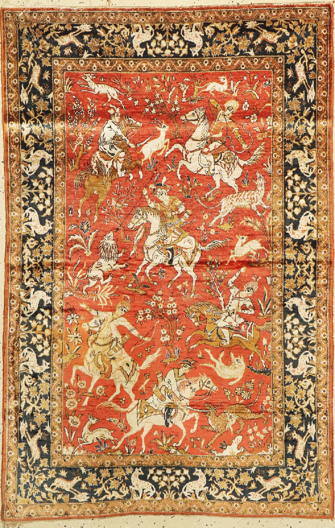Ghom Seide, Persien, um 1950, reine Naturseide, ca. 160 x 104 cm, EHZ: 2(Fleckig)