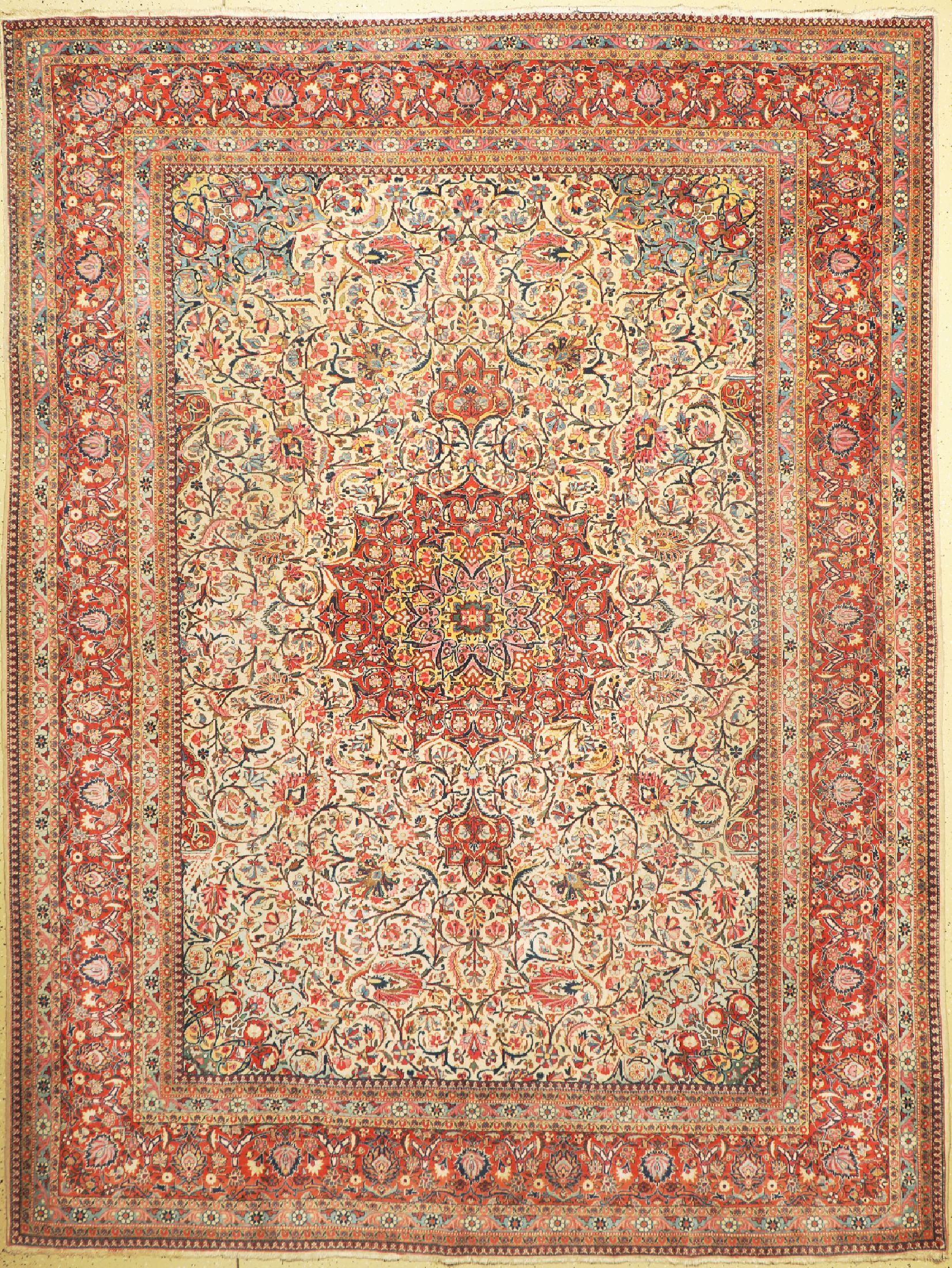 Sarogh fein, Persien, um 1940, Wolle auf Baumwolle, ca. 355 x 265 cm, Mottenfraß, EHZ: 3