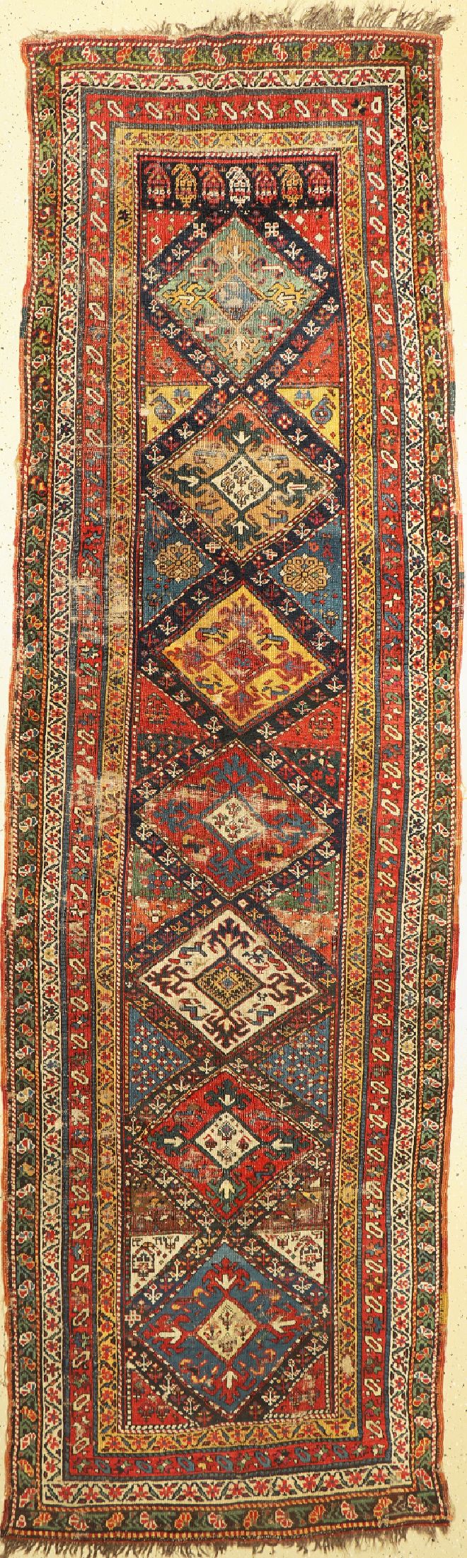 Shahsawan antik, Kaukasus, 19.Jhd, Wolle auf Wolle, ca. 390 x 110 cm, EHZ: 3-4