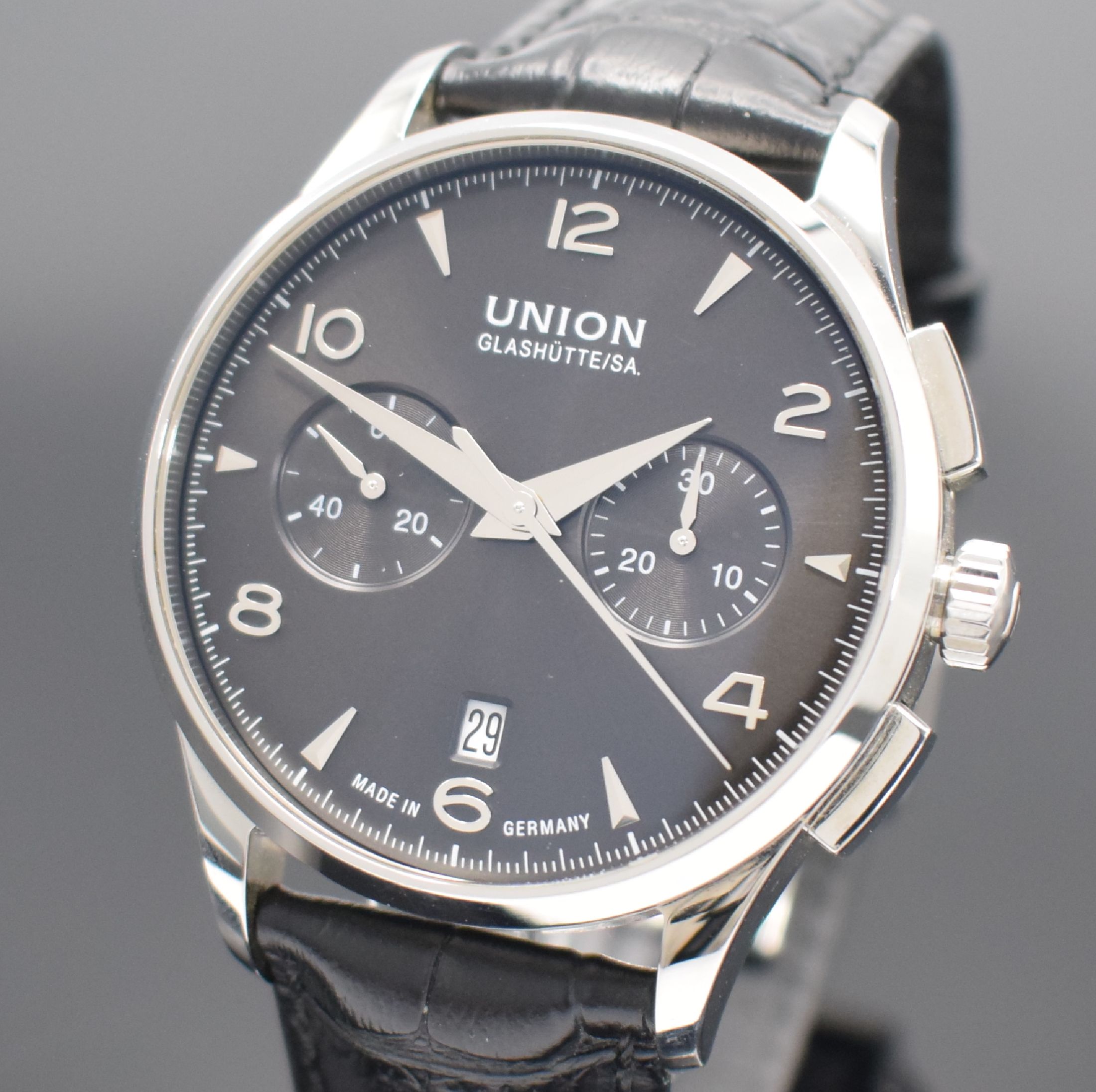Detail a: UNION GLASHÜTTE Herrenarmbanduhr Serie Noramis Referenz D005.427.16.057.00, Automatik, beids. vergl. Edelstahlgeh. inkl. orig. Lederband m. orig. ...