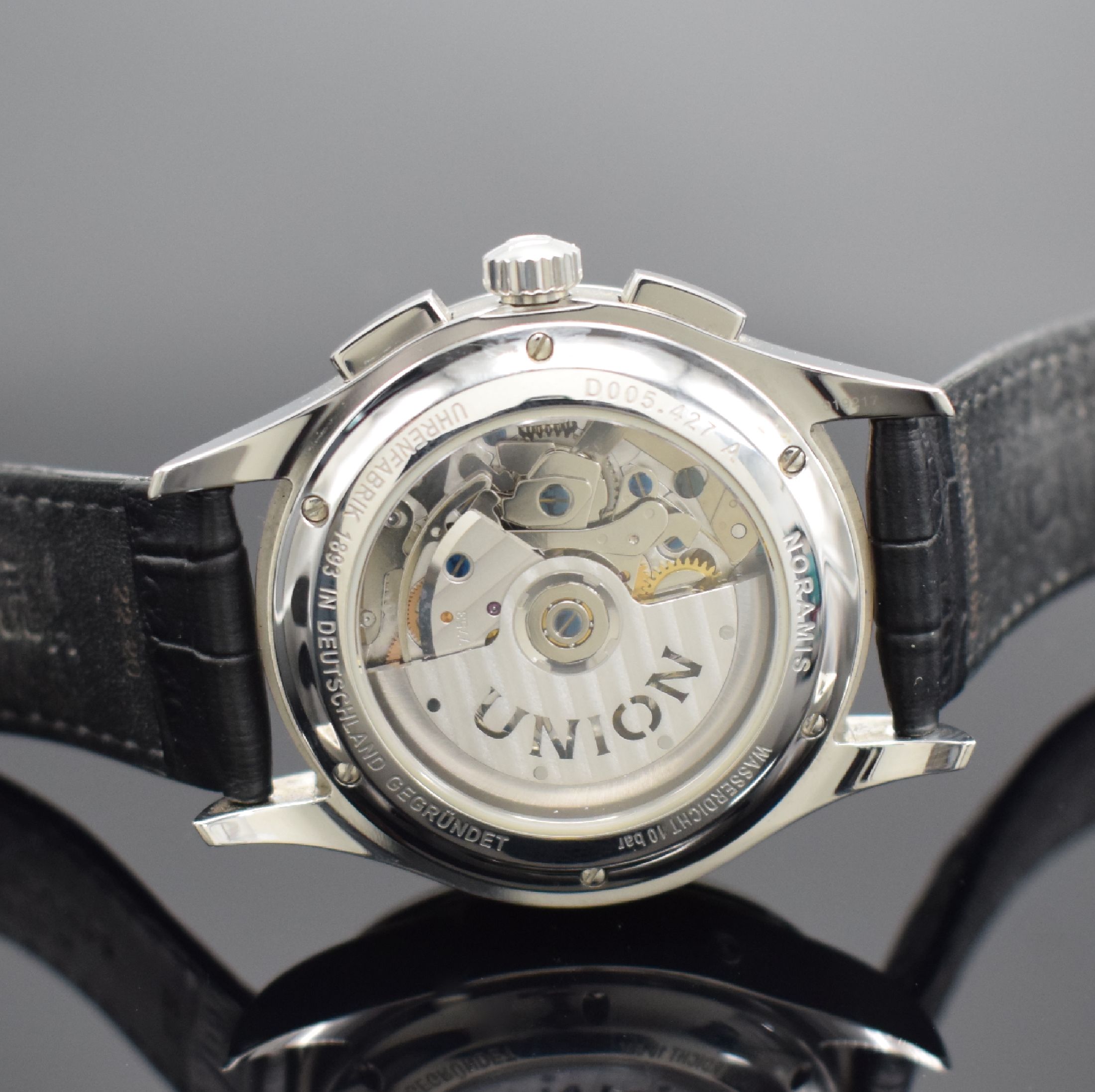 Detail d: UNION GLASHÜTTE Herrenarmbanduhr Serie Noramis Referenz D005.427.16.057.00, Automatik, beids. vergl. Edelstahlgeh. inkl. orig. Lederband m. orig. ...