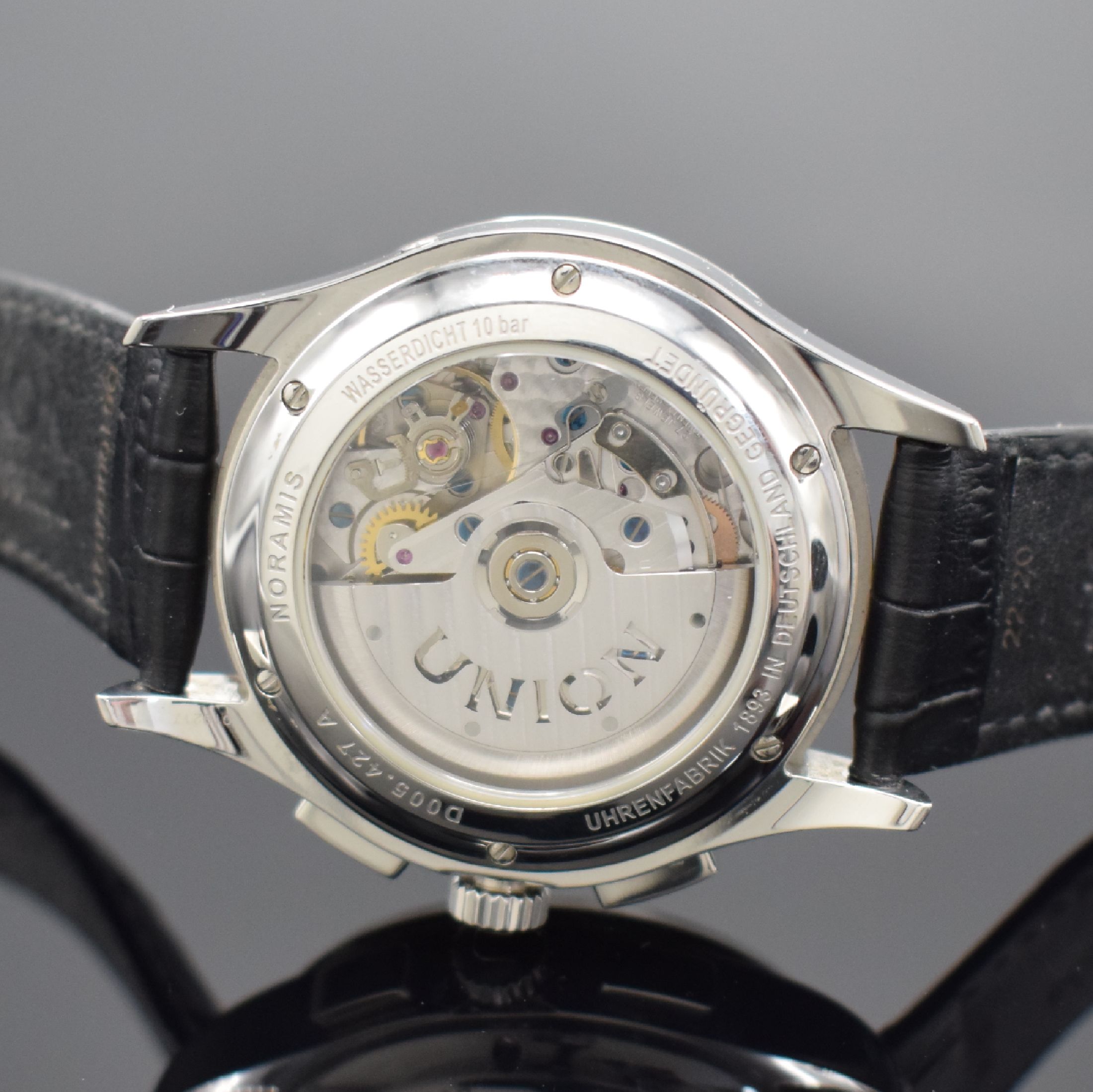 Detail e: UNION GLASHÜTTE Herrenarmbanduhr Serie Noramis Referenz D005.427.16.057.00, Automatik, beids. vergl. Edelstahlgeh. inkl. orig. Lederband m. orig. ...