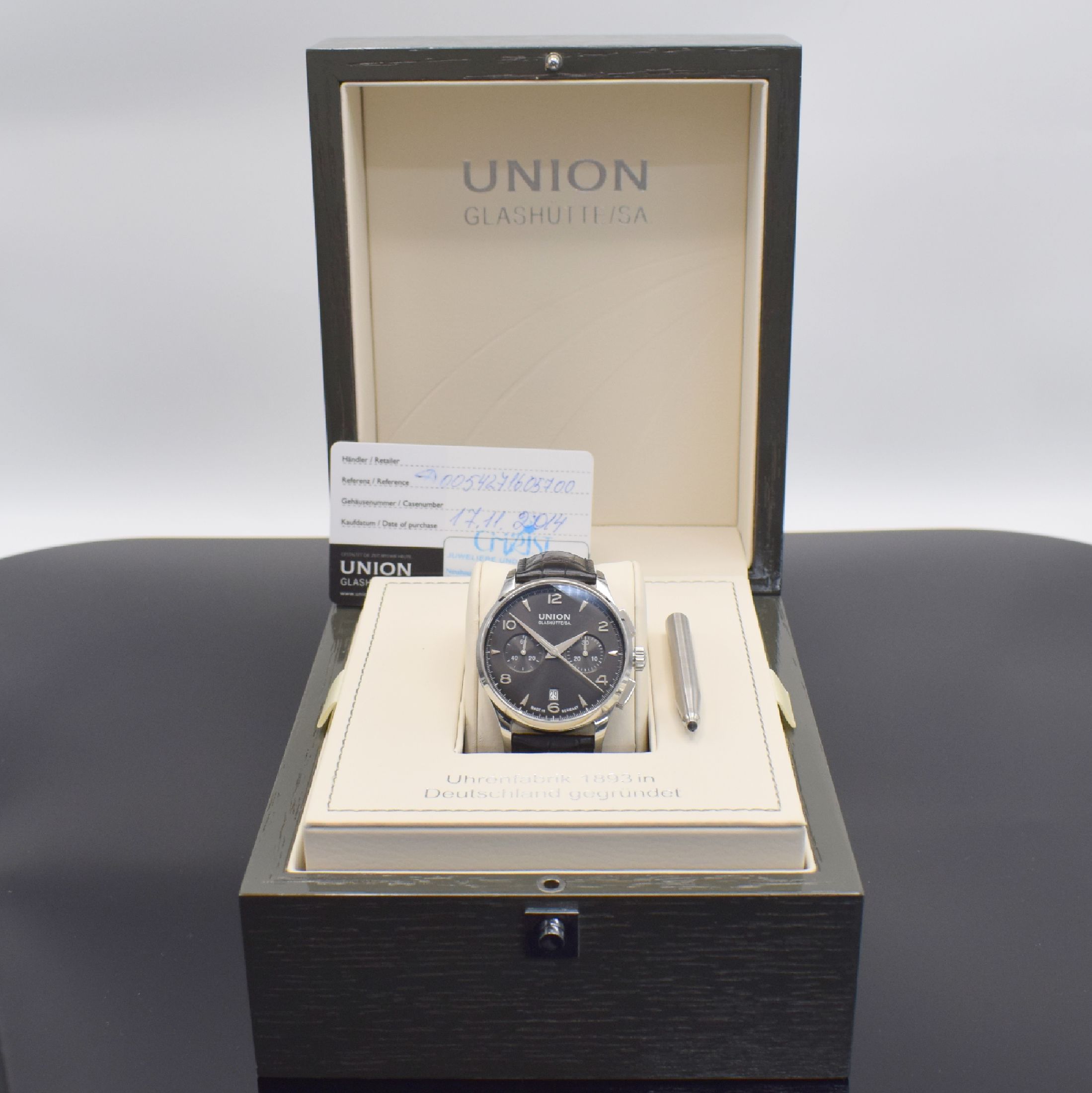 Detail f: UNION GLASHÜTTE Herrenarmbanduhr Serie Noramis Referenz D005.427.16.057.00, Automatik, beids. vergl. Edelstahlgeh. inkl. orig. Lederband m. orig. ...