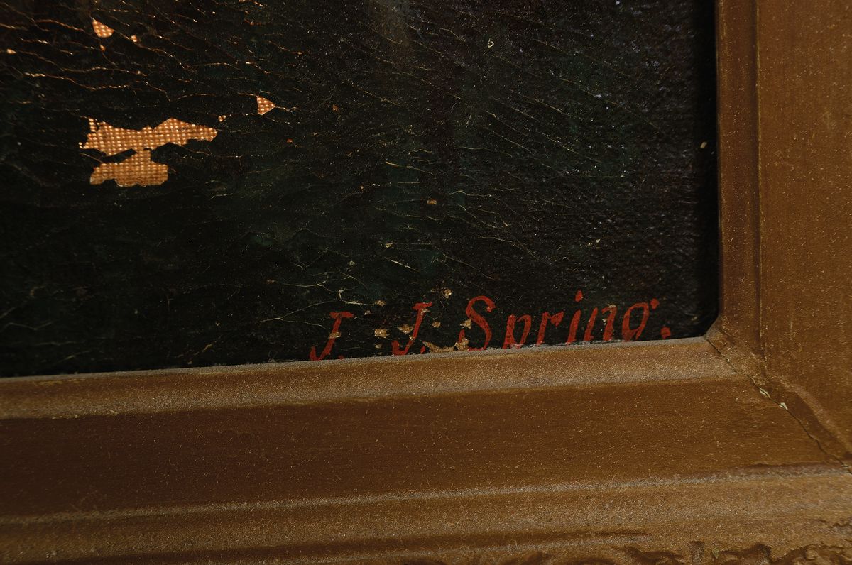 Detail a: J.J. Spring, Traditionalist des fortgeschrittenen 19.Jh., Alpenlandschaft mit Berghof und Zahnradbahn, rechts unten signiert, Öl/Lwd, rest., l. ...