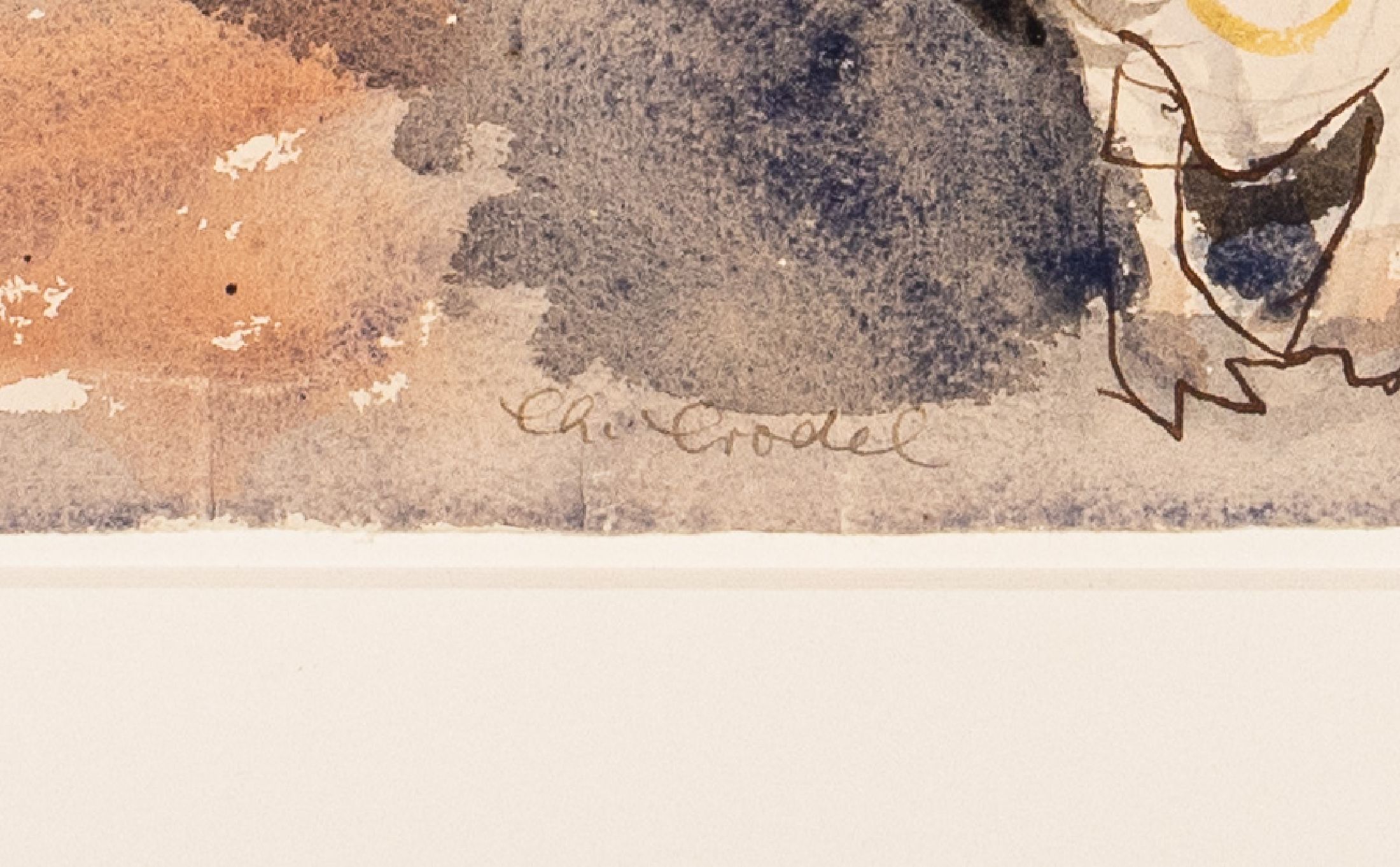 Detail a: Charles Crodel, 1894 Marseille -1973 München, großformatiges, expressionistisches Aquarell südliche Hafenlandschaft mit Frau und Tieren,Papier, ...