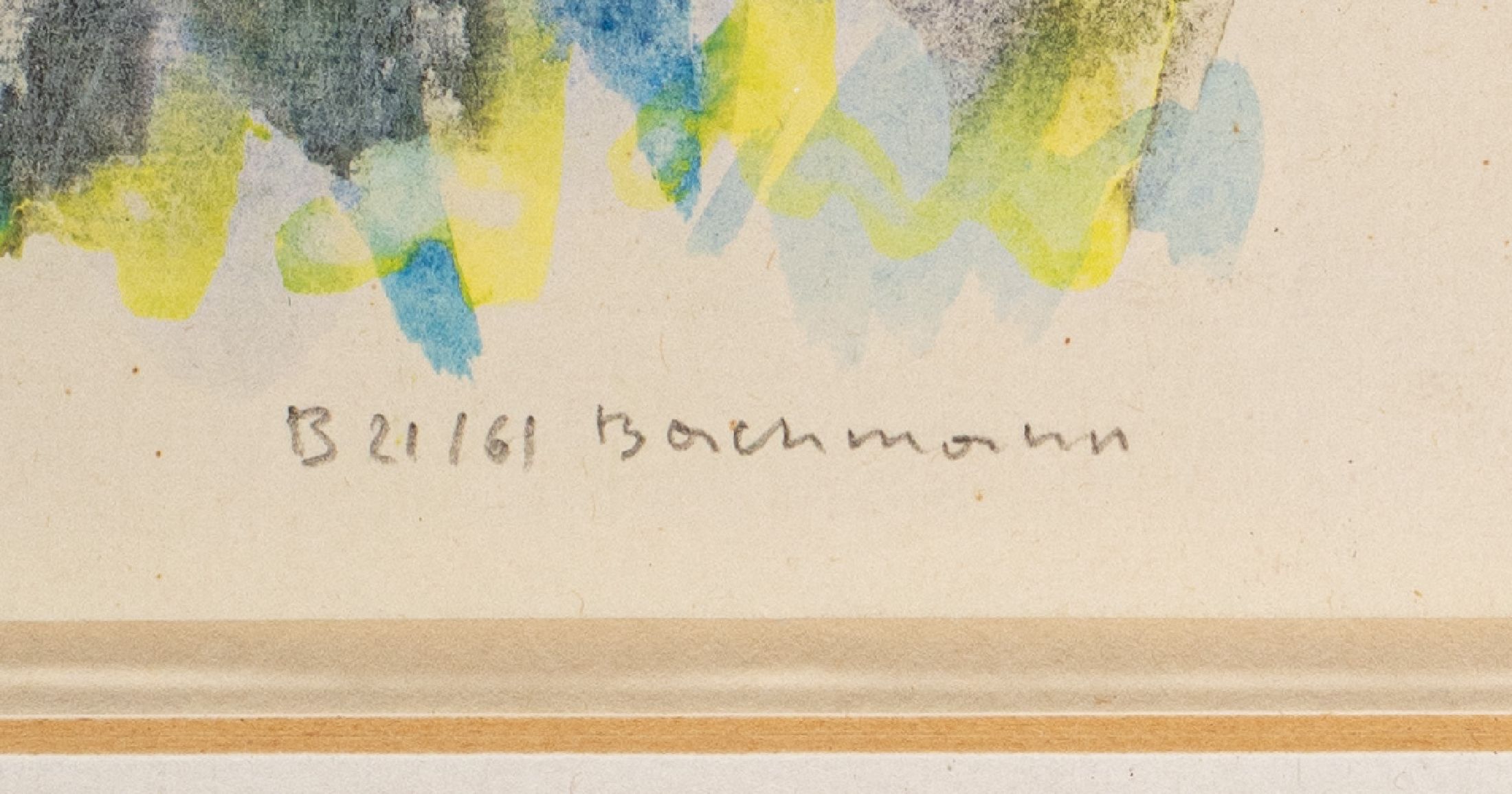 Detail a: Hermann Bachmann, 1922 Halle -Karlsruhe 1995, 3 Werke in Mischtechnik, abstrakte Landschaften, zweimal Aquarell: bez OK 19/161 bzw. B 21/61 und eine ...