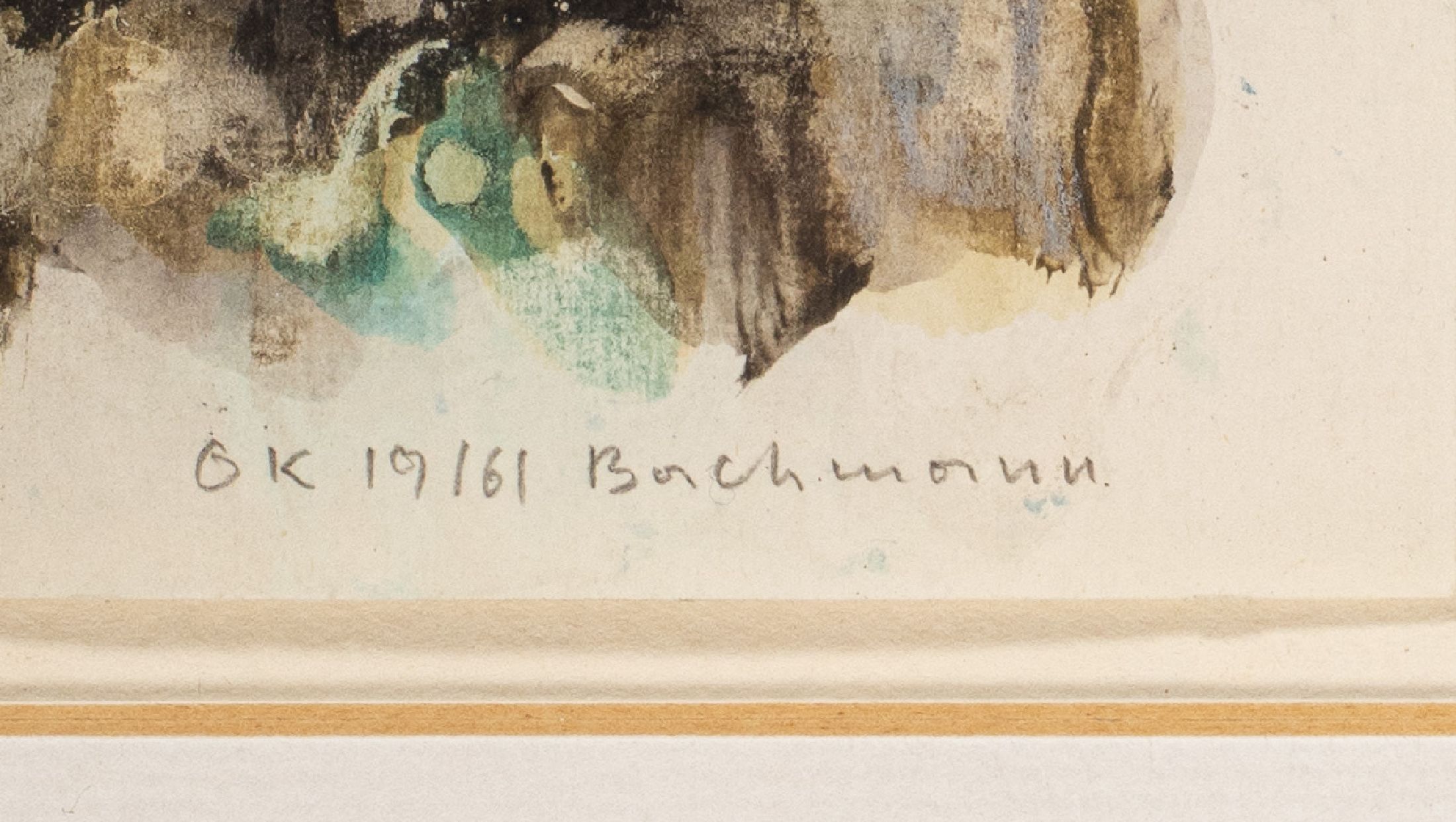 Detail c: Hermann Bachmann, 1922 Halle -Karlsruhe 1995, 3 Werke in Mischtechnik, abstrakte Landschaften, zweimal Aquarell: bez OK 19/161 bzw. B 21/61 und eine ...