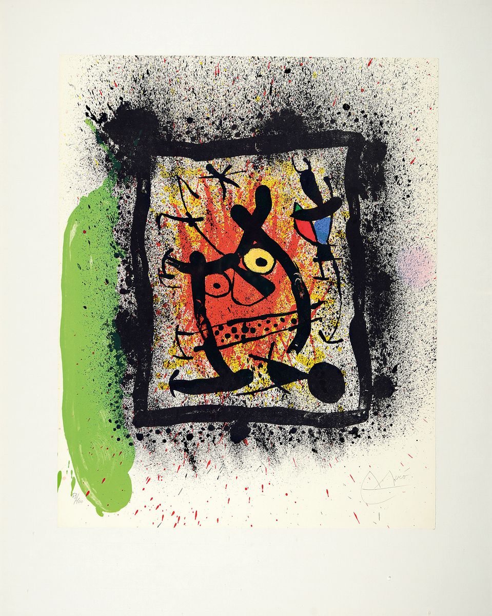 Joan Miro, 1893 Barcelona-1983 Cala Major/Mallorca, Farblithographie auf Velin-Rives, "Das lebenslängliche Interview", 1969, Ed. 53/100, ...
