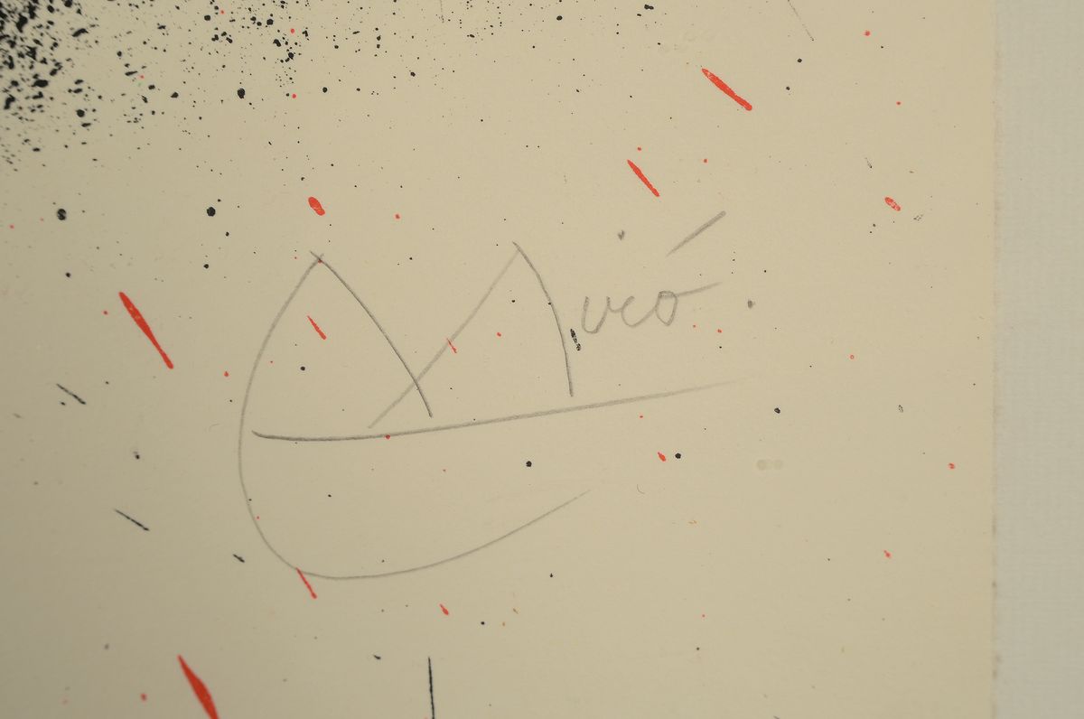 Detail a: Joan Miro, 1893 Barcelona-1983 Cala Major/Mallorca, Farblithographie auf Velin-Rives, "Das lebenslängliche Interview", 1969, Ed. 53/100, ...