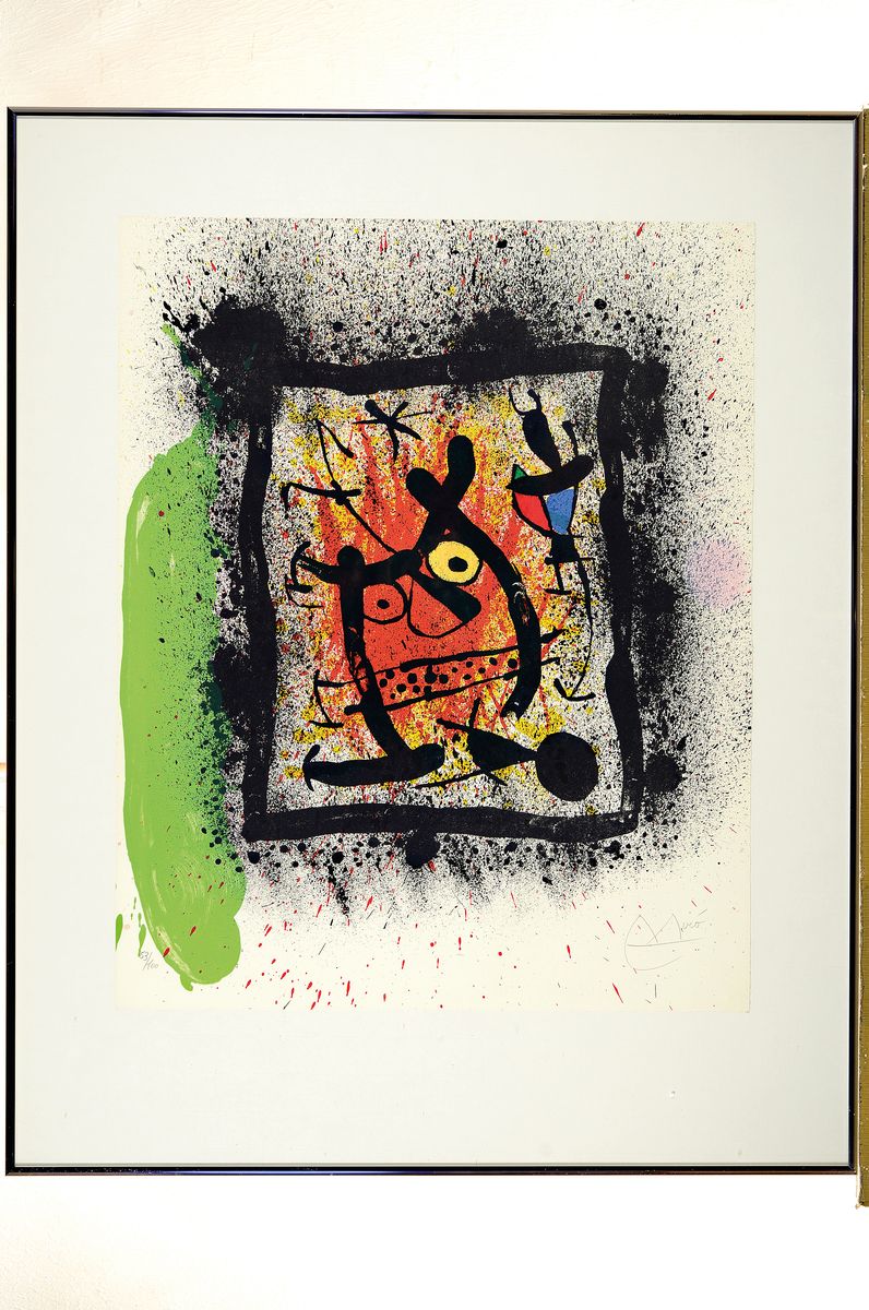 Detail k: Joan Miro, 1893 Barcelona-1983 Cala Major/Mallorca, Farblithographie auf Velin-Rives, "Das lebenslängliche Interview", 1969, Ed. 53/100, ...