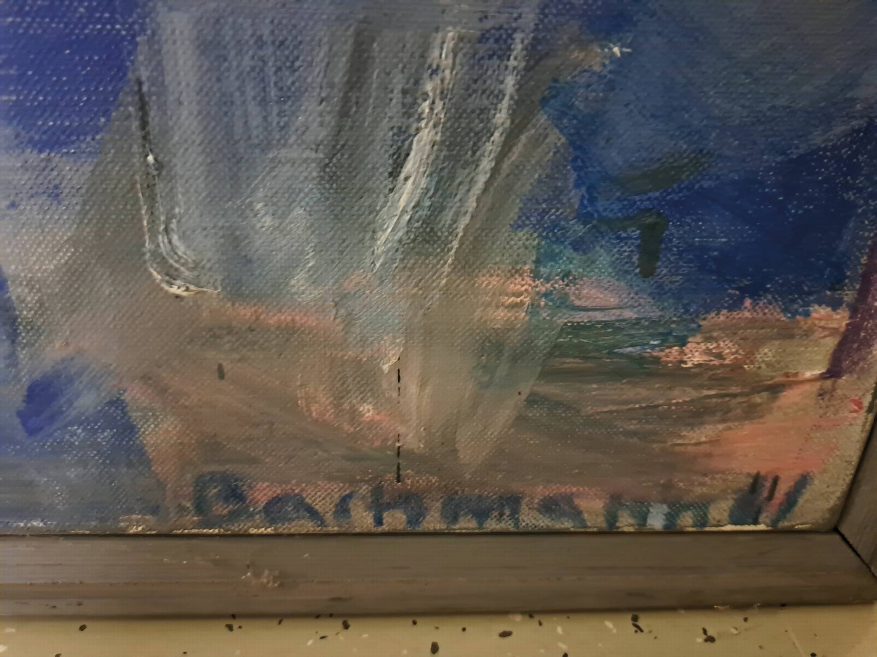 Detail a: Hermann Bachmann, 1922 Halle/Saale - 1995 Karlsruhe, Südrussische Ostern"" große abstrakte Komposition in Blau und Grau, Acryl/Leinwand, ...