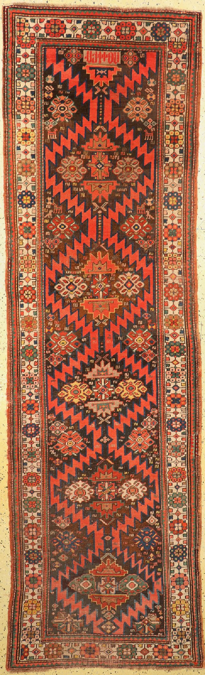 Karabagh antik, Kaukasus, um 1900, Wolle auf Wolle, ca. 330 x 94 cm, EHZ: 3, (alter Restaurierungen)