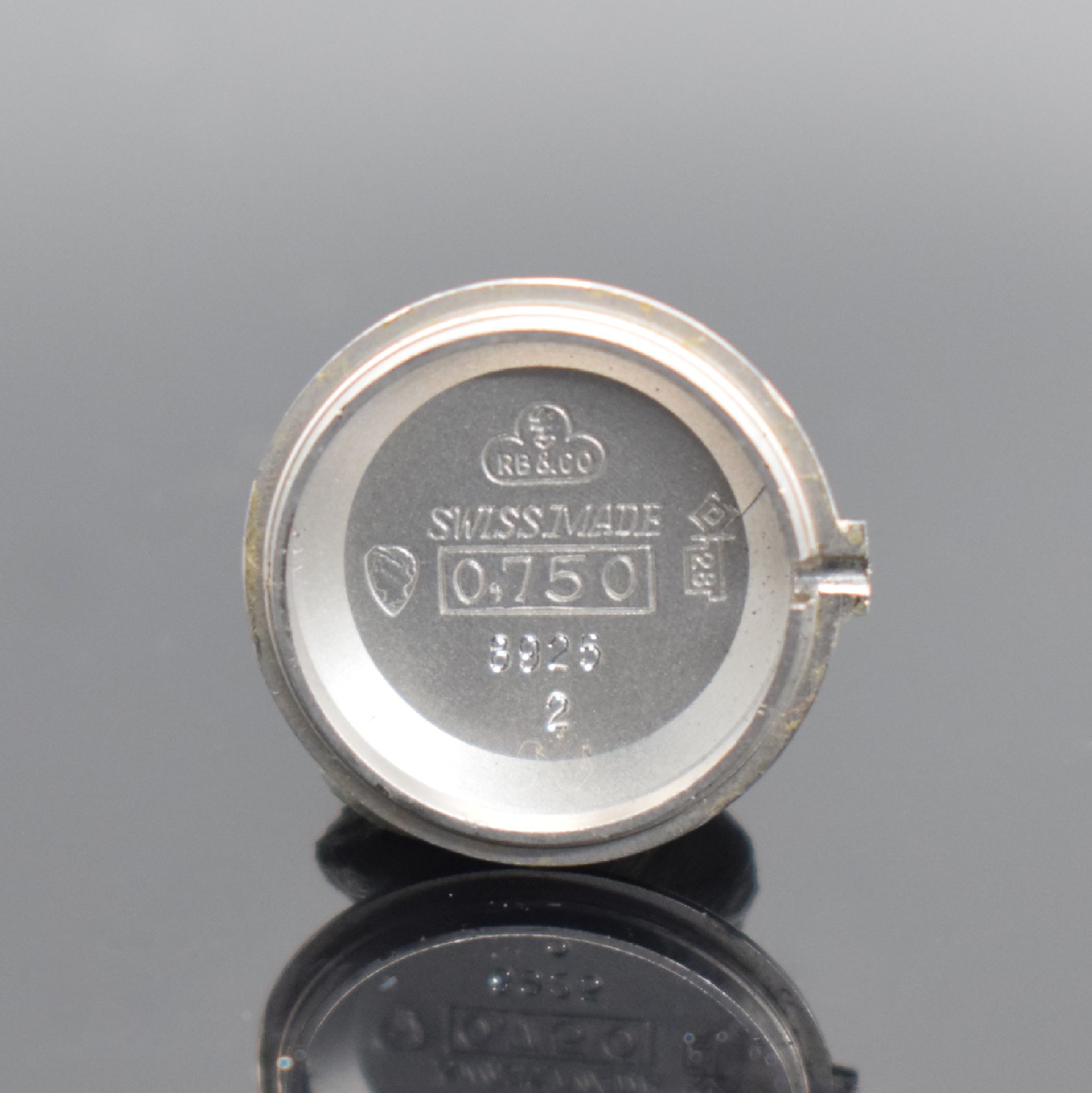 Detail f: CORUM Damenarmbanduhr mit Diamantbesatz in WG 750/000, Schweiz um 1970, Handaufzug, Boden aufgedr., WG 750/000 Band, silb. Strukturzifferbl. m. silb. ...