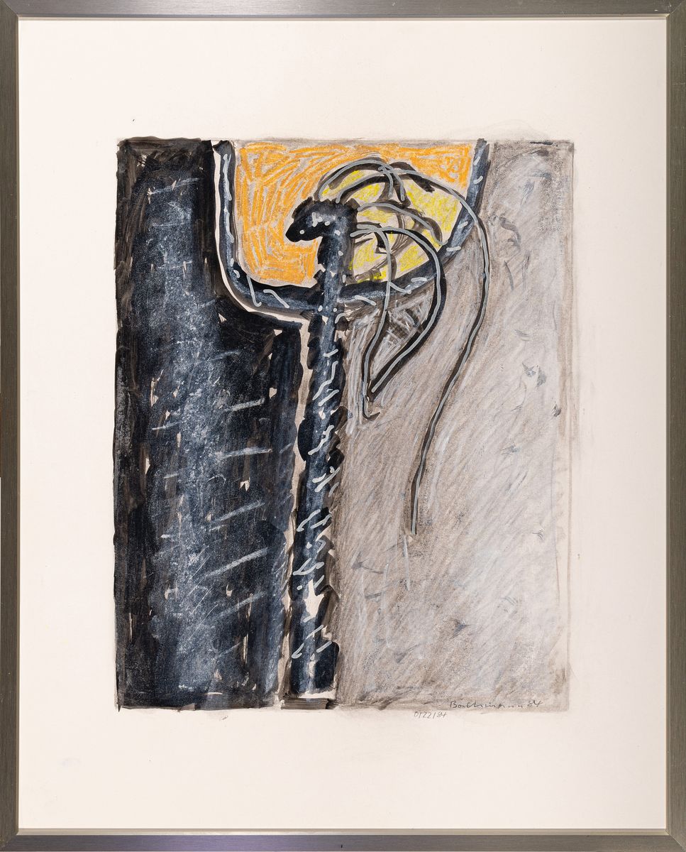 Detail k: Hermann Bachmann, 1922 Halle/Saale - 1995 Karlsruhe, Aquarell, figürliche Darstellung, bez. O/22/84, handsigniert, Abbildung ca. 35.5 x 27.5 cm, ...