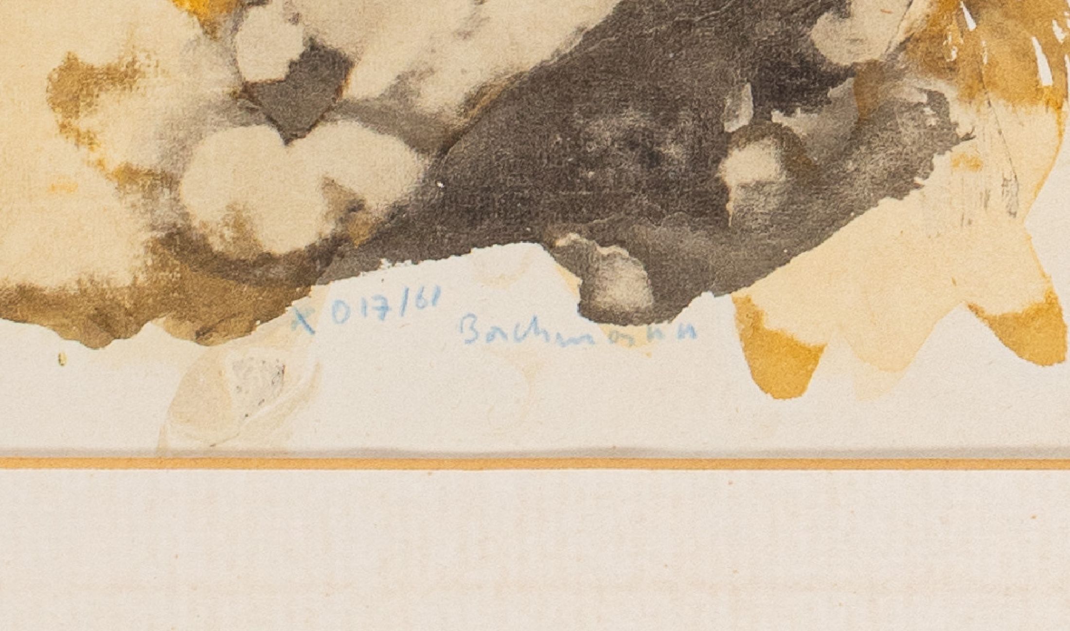Detail c: Hermann Bachmann, 1922 Halle -Karlsruhe 1995, 5 Aquarelle, abstrakte Darstellungen, bez: OE/89/02 u. OO 97/62 u. O 30/62 u. X 17/ 61, einmal ohne ...
