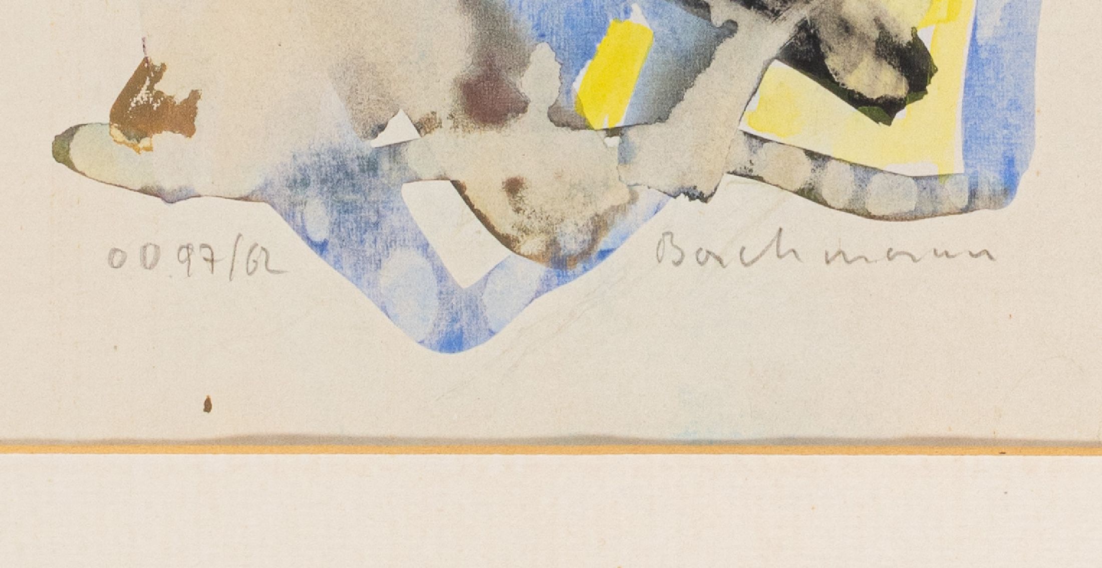 Detail e: Hermann Bachmann, 1922 Halle -Karlsruhe 1995, 5 Aquarelle, abstrakte Darstellungen, bez: OE/89/02 u. OO 97/62 u. O 30/62 u. X 17/ 61, einmal ohne ...
