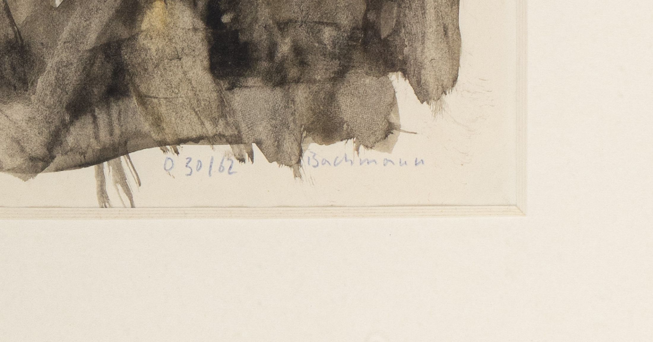 Detail g: Hermann Bachmann, 1922 Halle -Karlsruhe 1995, 5 Aquarelle, abstrakte Darstellungen, bez: OE/89/02 u. OO 97/62 u. O 30/62 u. X 17/ 61, einmal ohne ...