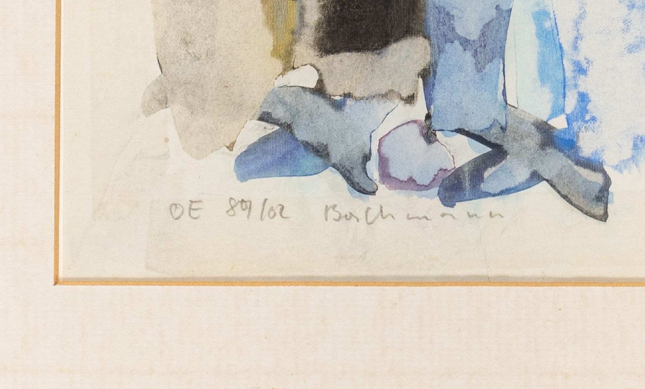 Detail i: Hermann Bachmann, 1922 Halle -Karlsruhe 1995, 5 Aquarelle, abstrakte Darstellungen, bez: OE/89/02 u. OO 97/62 u. O 30/62 u. X 17/ 61, einmal ohne ...