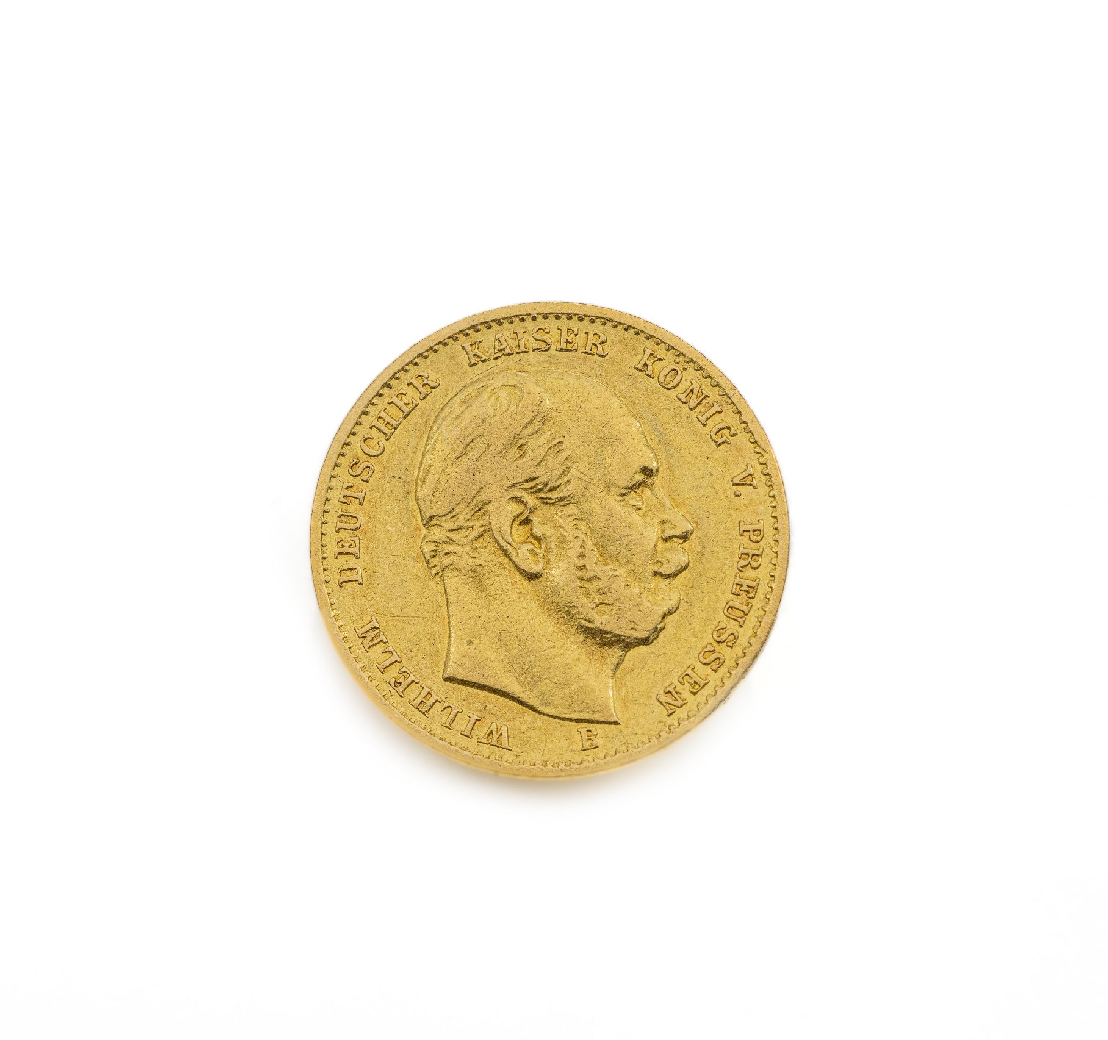 10 Mark Goldmünze, Deutsches Reich, 1875, Wilhelm Deutscher Kaiser König von Preußen, Prägemarke B