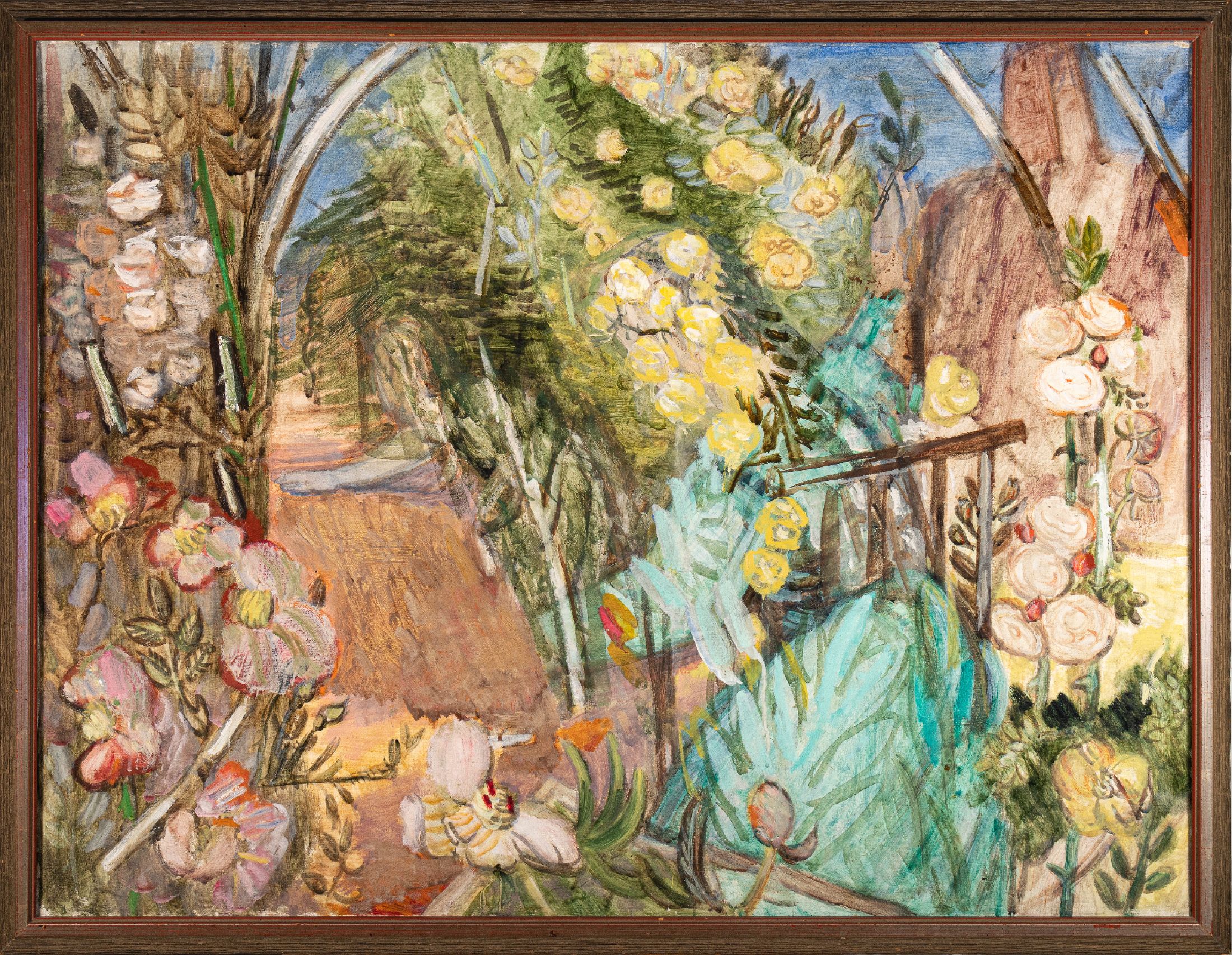 Charles Crodel, 1894 Marseille - 1973 München, großformatiger, expressionistischer Blumengarten, große ausdrucksstarke blühende Blumen, im ...