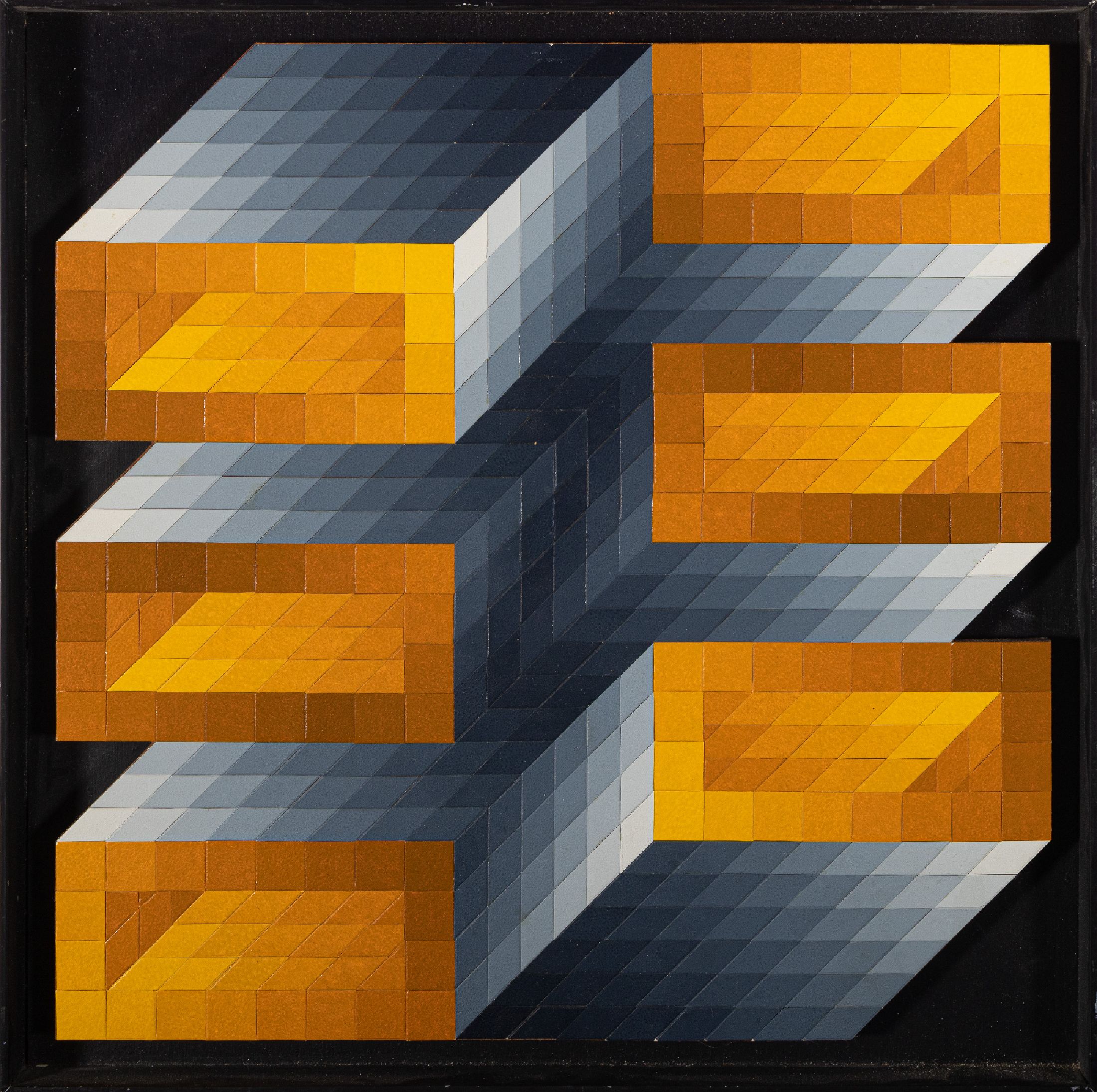 Klaus Wendel, 1935 Wollmesheim-2005, Studium an der Akademie Karlsruhe bei Karl Hubbuch, hier: 3-D Arbeit in Holz und Acryl, rückseitig Bestätigung ...