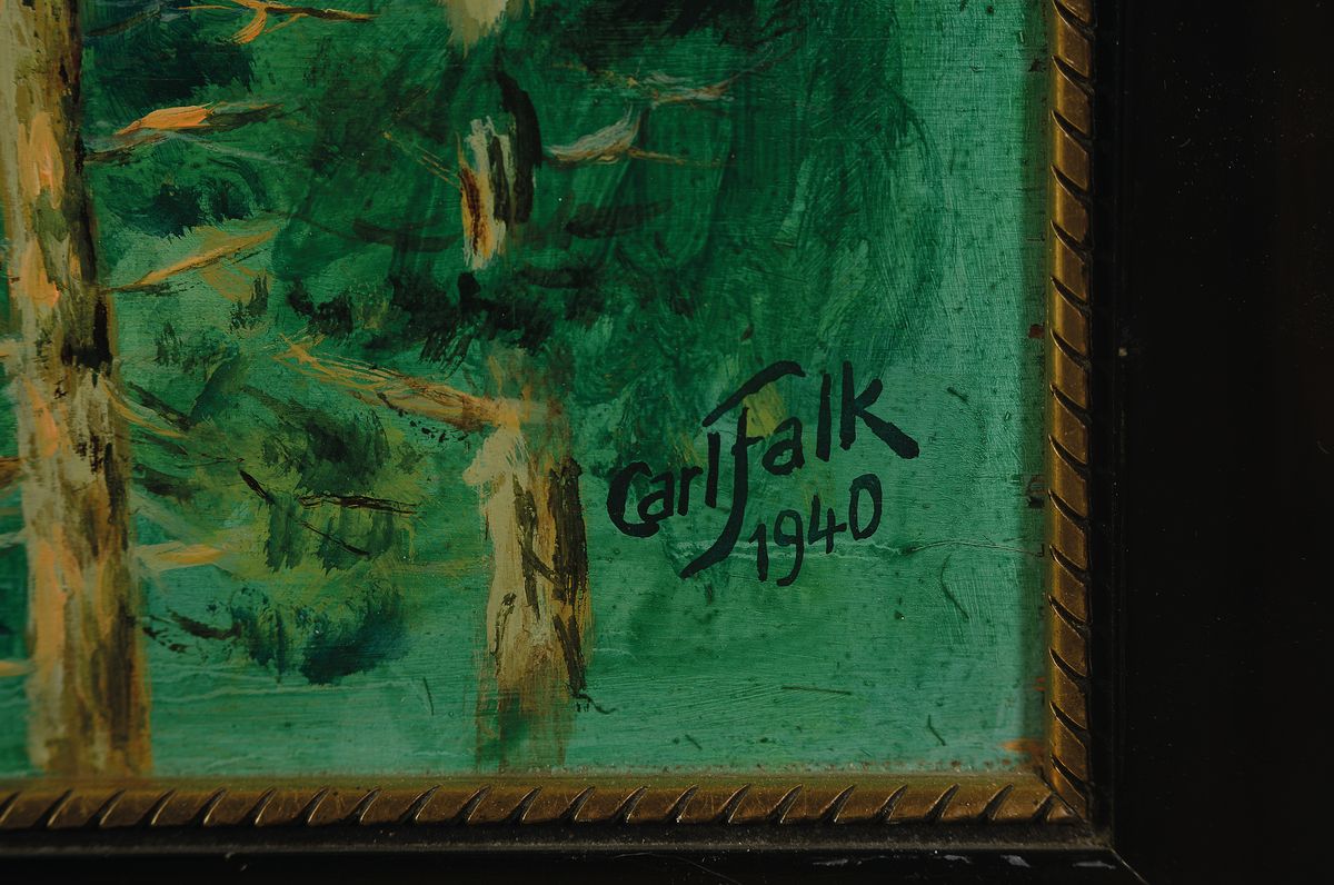Detail a: Carl Falk, datiert 1940, Künstler aus der Pfalz, Die Hartenburg bei Bad Dürkheim", so rückseitig betitelt, Öl/Holz, rechts unten signiert ...