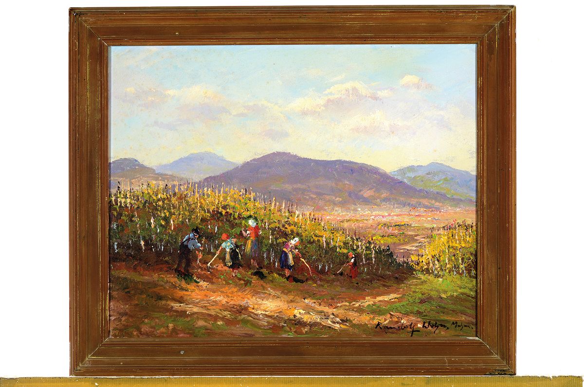 Detail k: Randolf Wehn, 1911-1990 München, Weinlese in der Pfalz, Öl/Lwd, rechts unten signiert, ca. 50x40cm, R. ca. 59x49cm