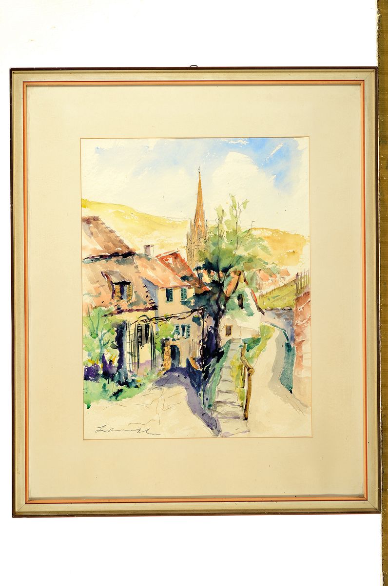 Detail k: Robert Lauth, 1896-1985 Ludwigshafen am Rhein, 2 Aquarelle auf Papier, 1x Blick auf die Limburg, sign., ca. 30x39cm, PP, u.Gl., R. ca. 45x53cm; 1x ...