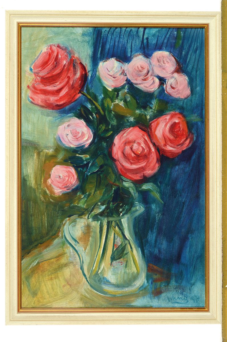 Detail k: Erich Schug, 1906 Ludwigshafen-1982 Bad Dürkheim, Stillleben mit Rosen, Öl/ Malkarton, rechts unten signiert und dat. 1972, ca. 60x40cm, R. ca. ...