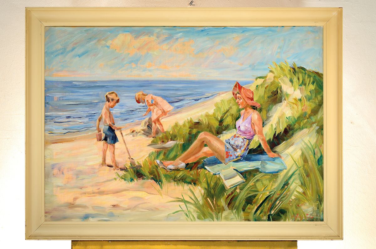 Detail k: Christian Talge Aalbye, geb. 1898 Dänemark, Mutter mit Kindern am Strand, ÖL/Lwd, rechts unten sign. ca. 70x100cm, R. ca. 80x110cm