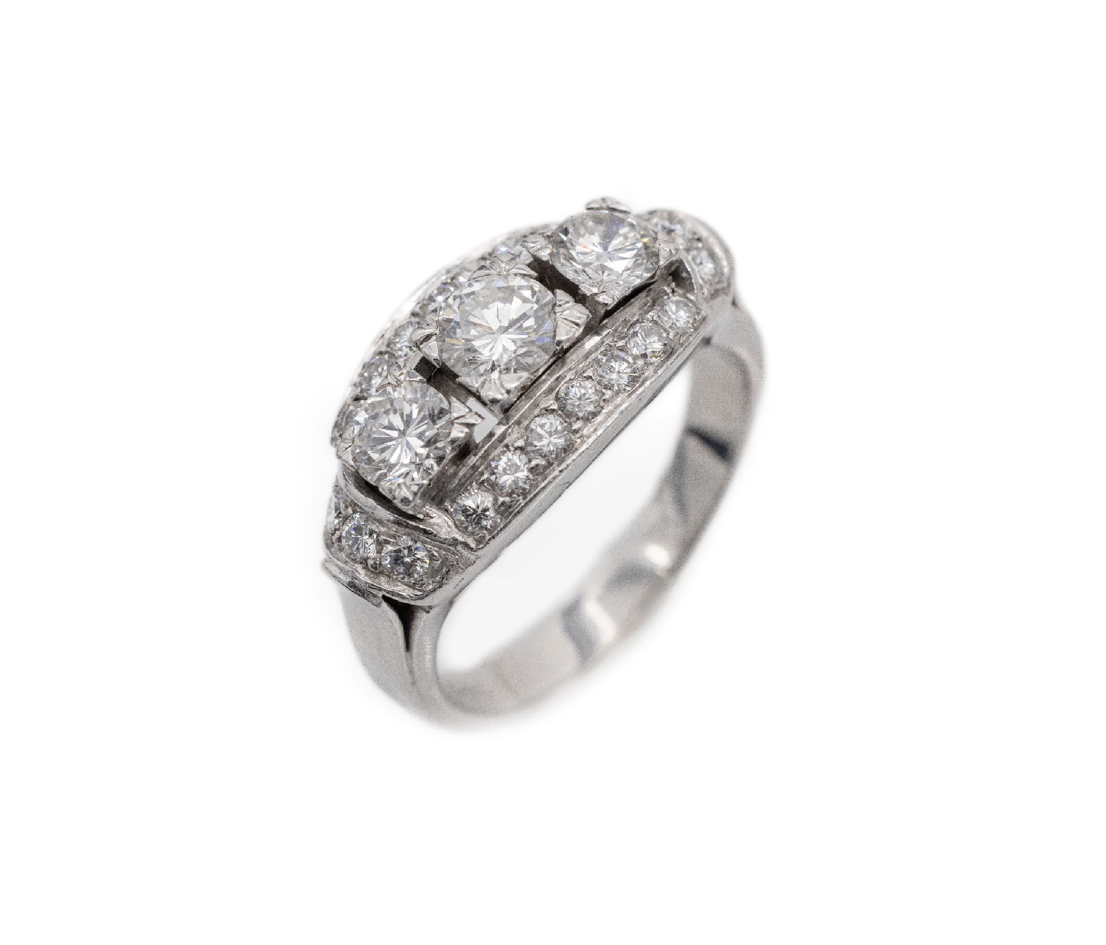 14 kt Gold Brillant-Ring, WG 585/000, 23 Brillanten zus. ca. 1.50 ct feines Weiß-Weiß/si, ca. 8.3 g, RW 56