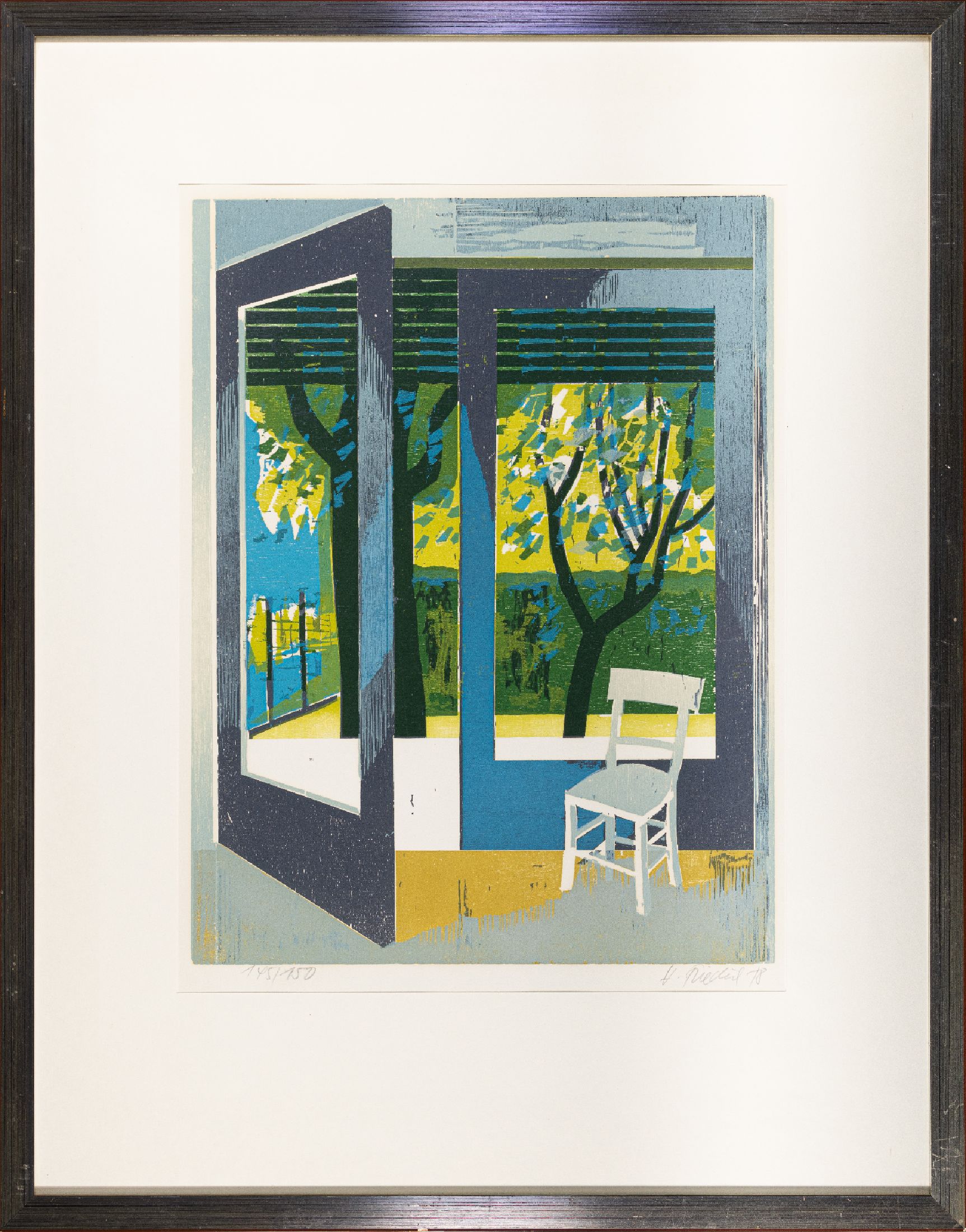 Heinz Friedrich, 1924-2018 Schwetzingen, 2 Farbholzschnitte: Blick aus der Terrassentür, sign. und dat. 78, num. 145/150, ca. 50x38cm, PP, u.Gl., R. ...