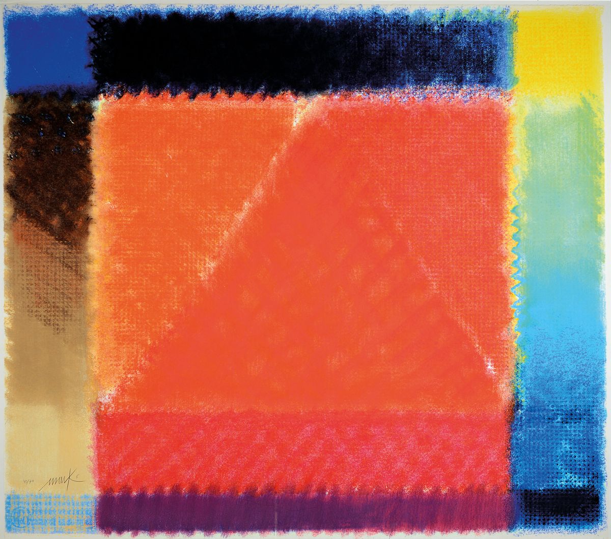 Heinz Mack, geb. 1931, "Rote Pyramide", Siebdruck,sign., dat. (20)05 und num. 43/70, unter Glas gerahmt, gesamt ca. 83x93 cm
