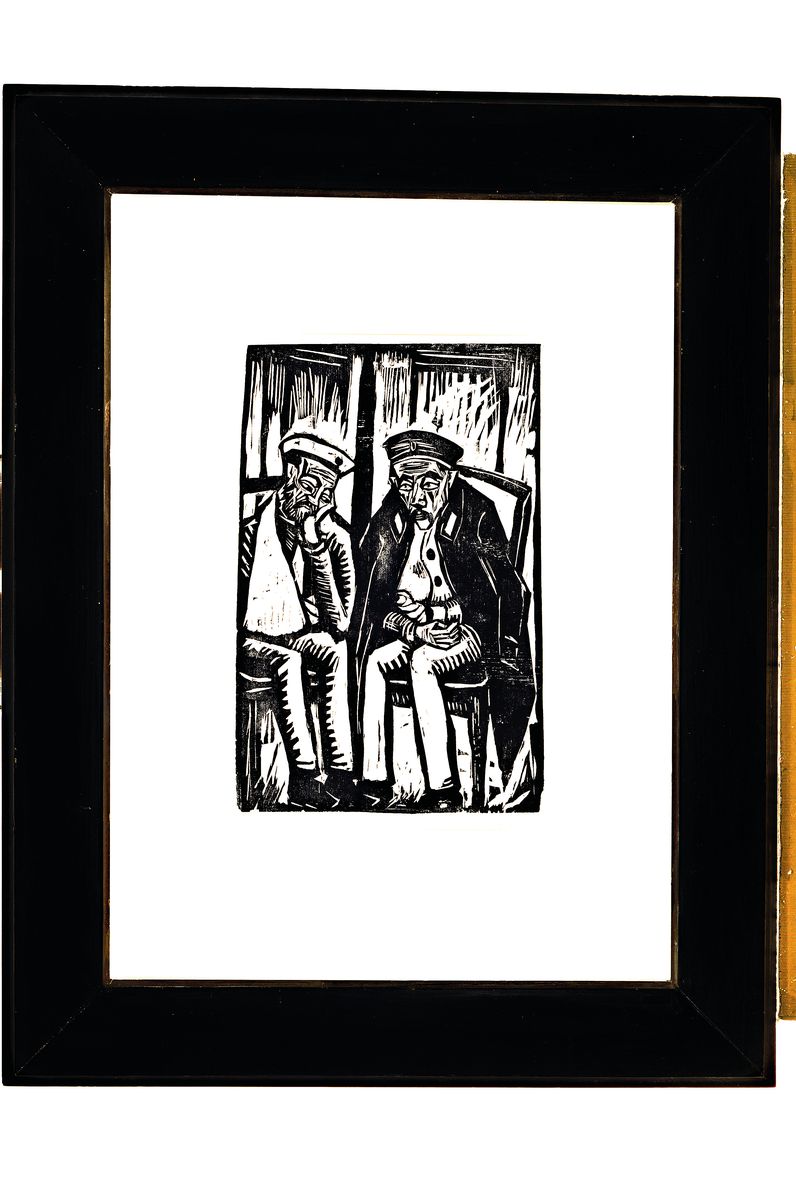 Detail k: Erich Heckel, 1883-1970, Holzschnitt, "zwei verwundete", sign., dat. (19)14. in aufwändiger Galerierahmung, WVZ: Dube H 276, Ebner ...