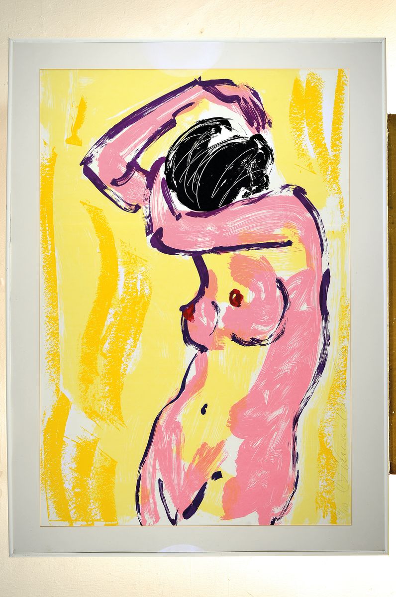 Detail k: Luciano Castelli, geb. 1951, Lithografie, sign., dat. (19)90, num. 44/60, unter Glas, gesamt ca. 113x82 cm