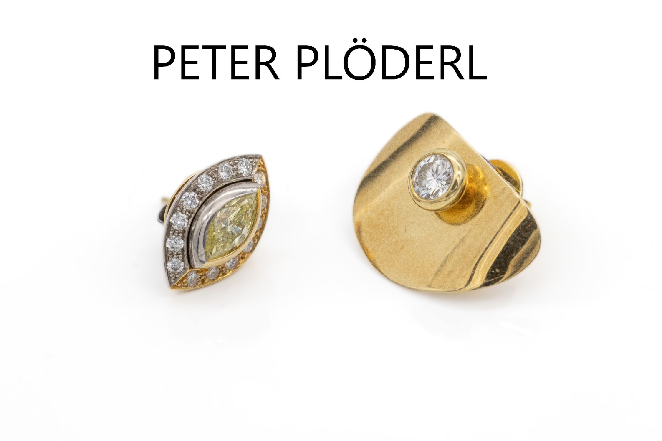 Paar 18 kt Gold Verwandlungsohrstecker, GG/WG 750/000, PETER PLÖDERL Mannheim, Brillant ca. 0.40 ct feines Weiß-Weiß/si, 1 Diamant-Navette ca. ...