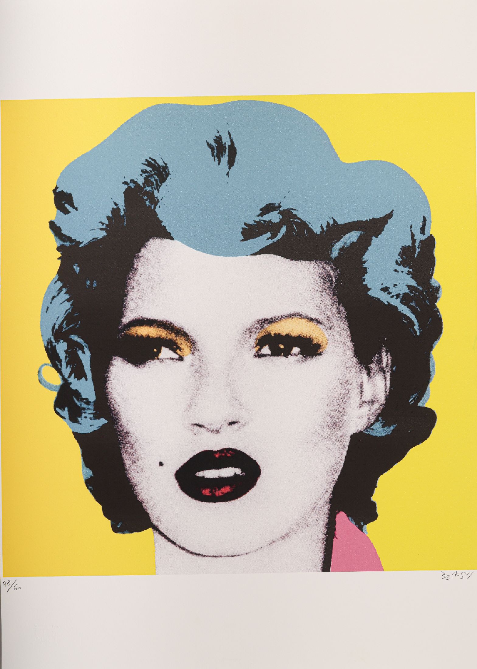 Banksy, Lithografie, "Kate Moss", sign., num. 48/60, mit dem typischen Trockenstempel, ca. 70x50 cm