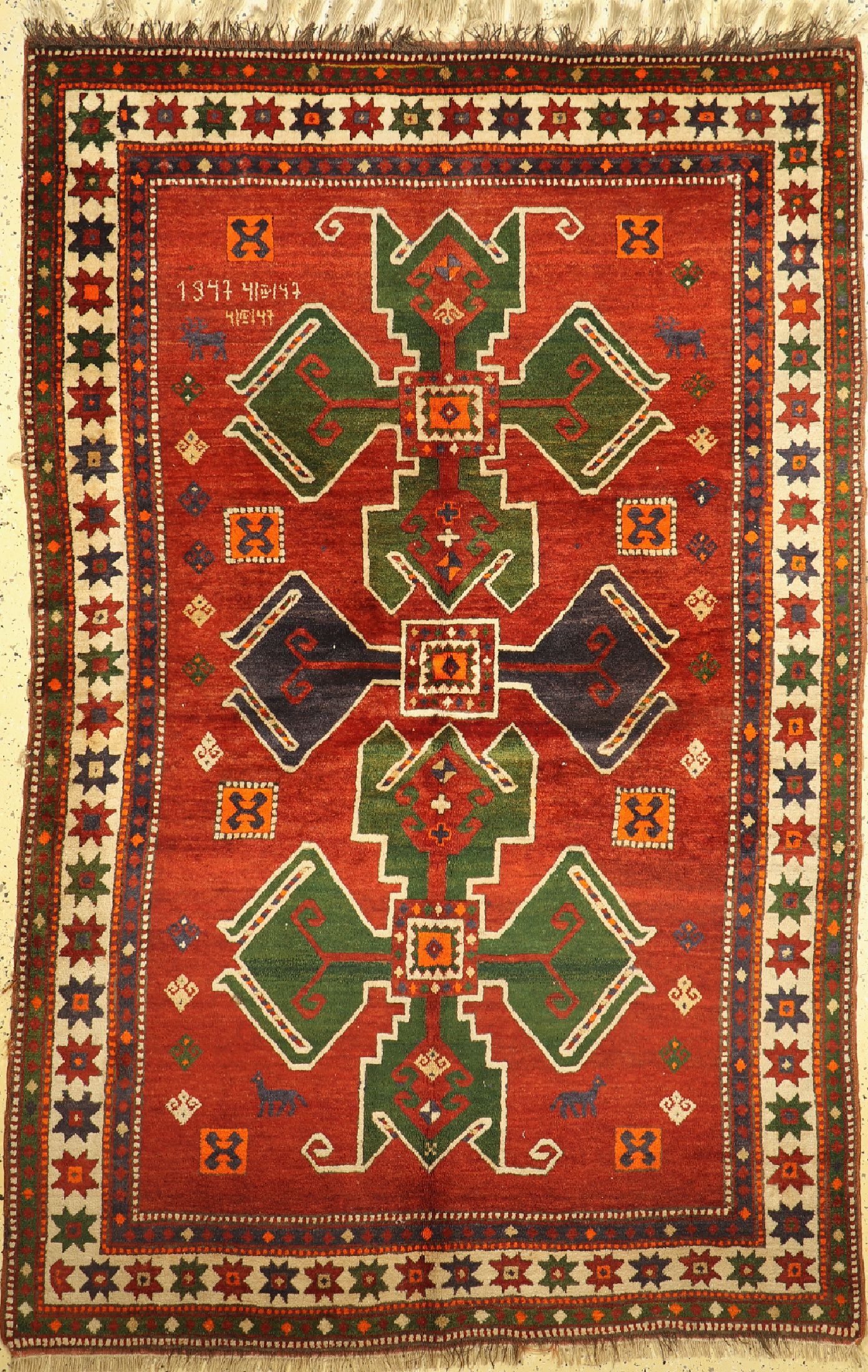 Kazak alt, Kaukasus, datiert 1947, Wolle auf Wolle, ca. 256 x 169 cm, EHZ: 3