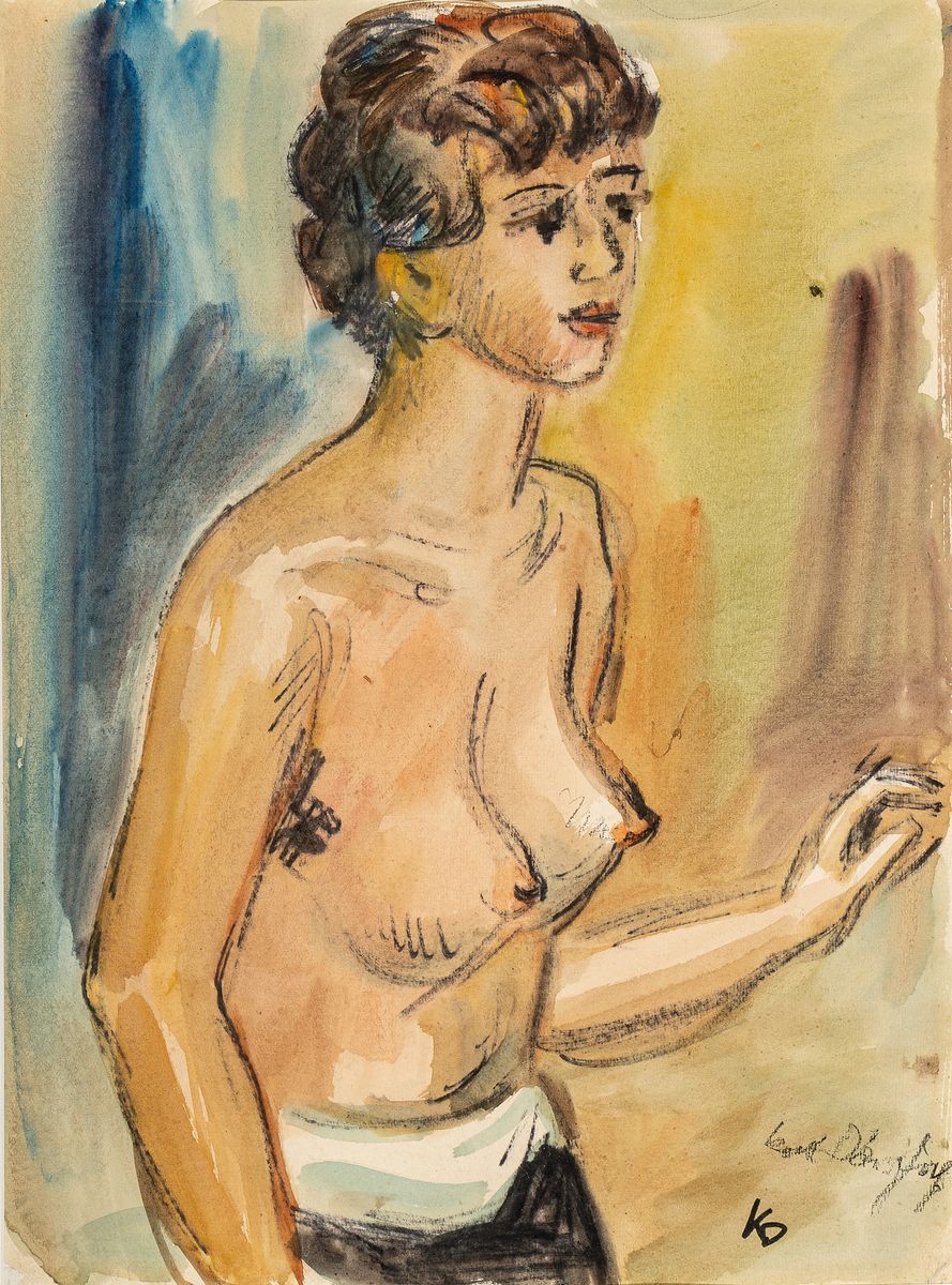 Detail a: Karl Dörrfuß, 1906-1984 Fürth, Studium an der Kunstgewerbeschule Nürnberg, 2 Akte, 1x Gouache auf Papier, sign., ca. 39x29cm, PP, u.Gl., R. ca. ...