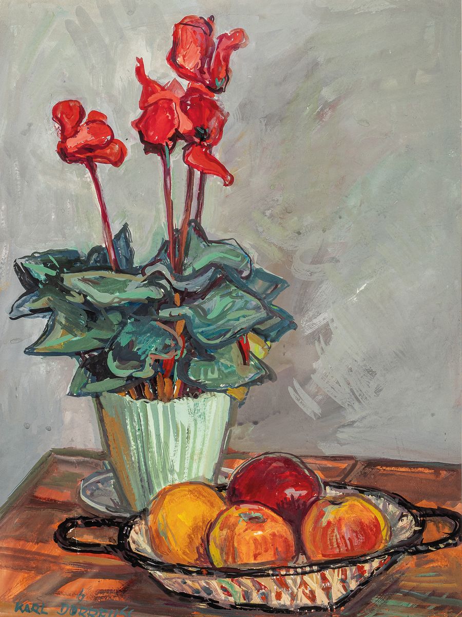 Karl Dörrfuß, 1906-1984 Fürth, Studium an der Kunstgewerbeschule Nürnberg, 4 Blumenstillleben, Aquarell und Gouache, alle signiert, untersch. ...