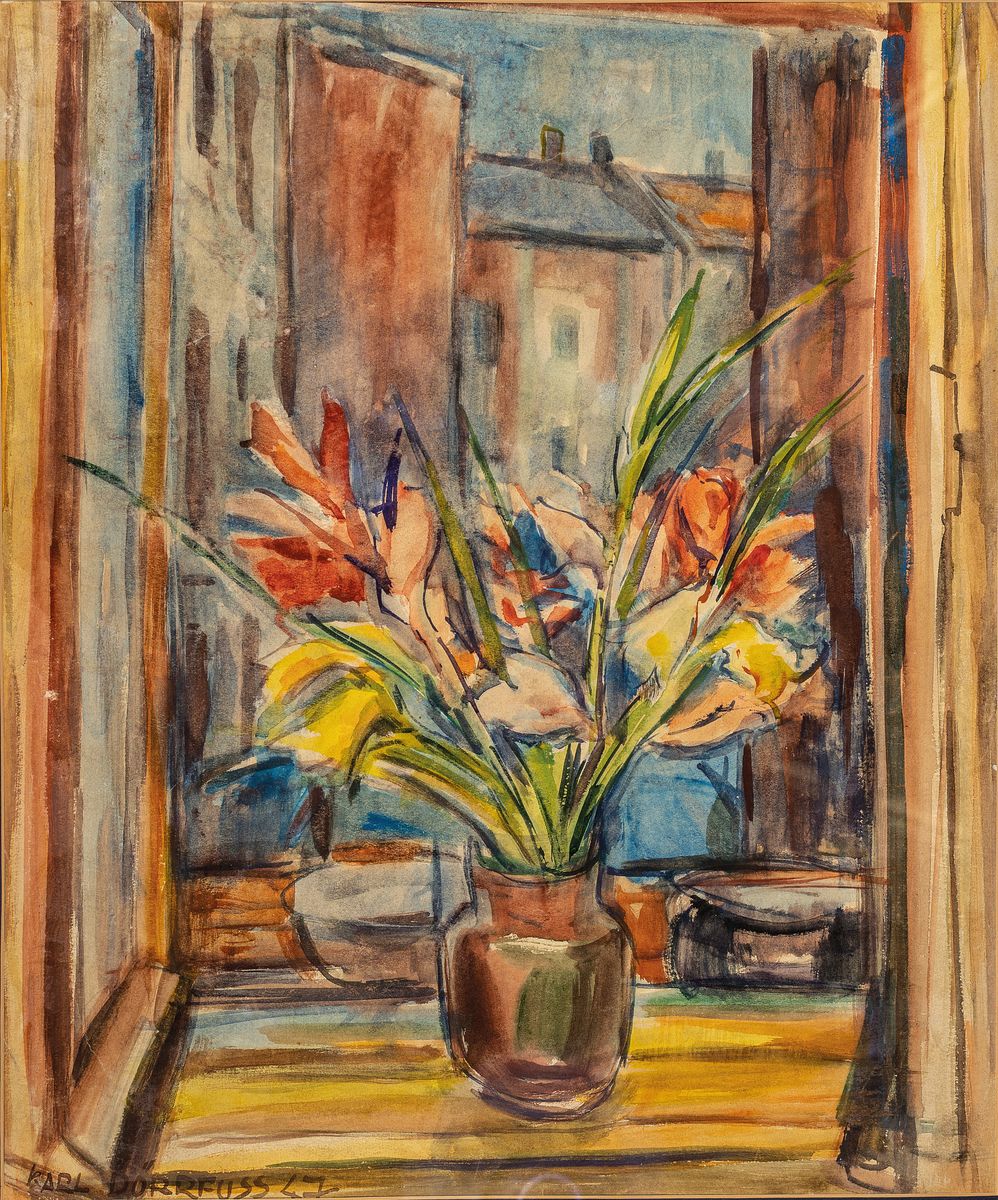 Detail a: Karl Dörrfuß, 1906-1984 Fürth, Studium an der Kunstgewerbeschule Nürnberg, 4 Blumenstillleben, Aquarell und Gouache, alle signiert, untersch. ...