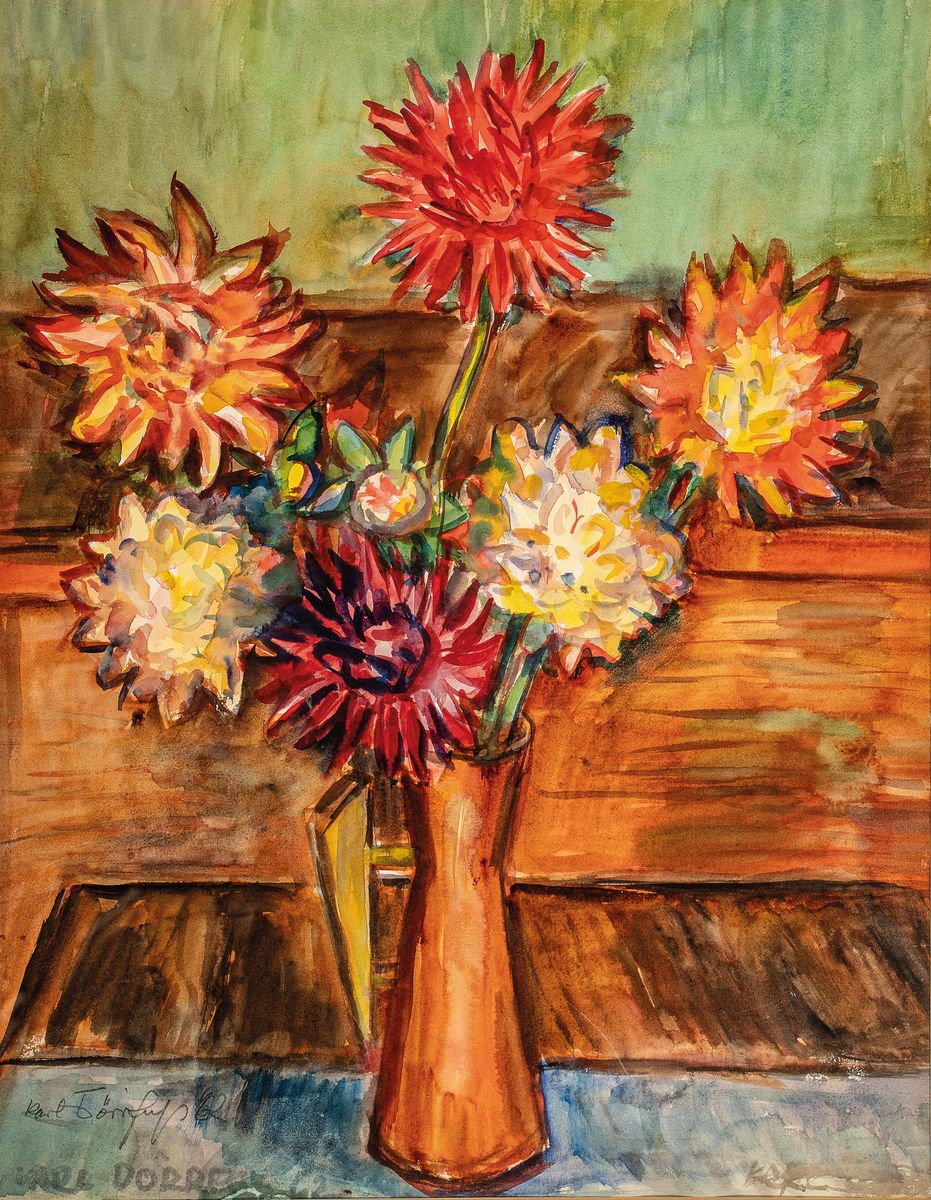 Detail b: Karl Dörrfuß, 1906-1984 Fürth, Studium an der Kunstgewerbeschule Nürnberg, 4 Blumenstillleben, Aquarell und Gouache, alle signiert, untersch. ...
