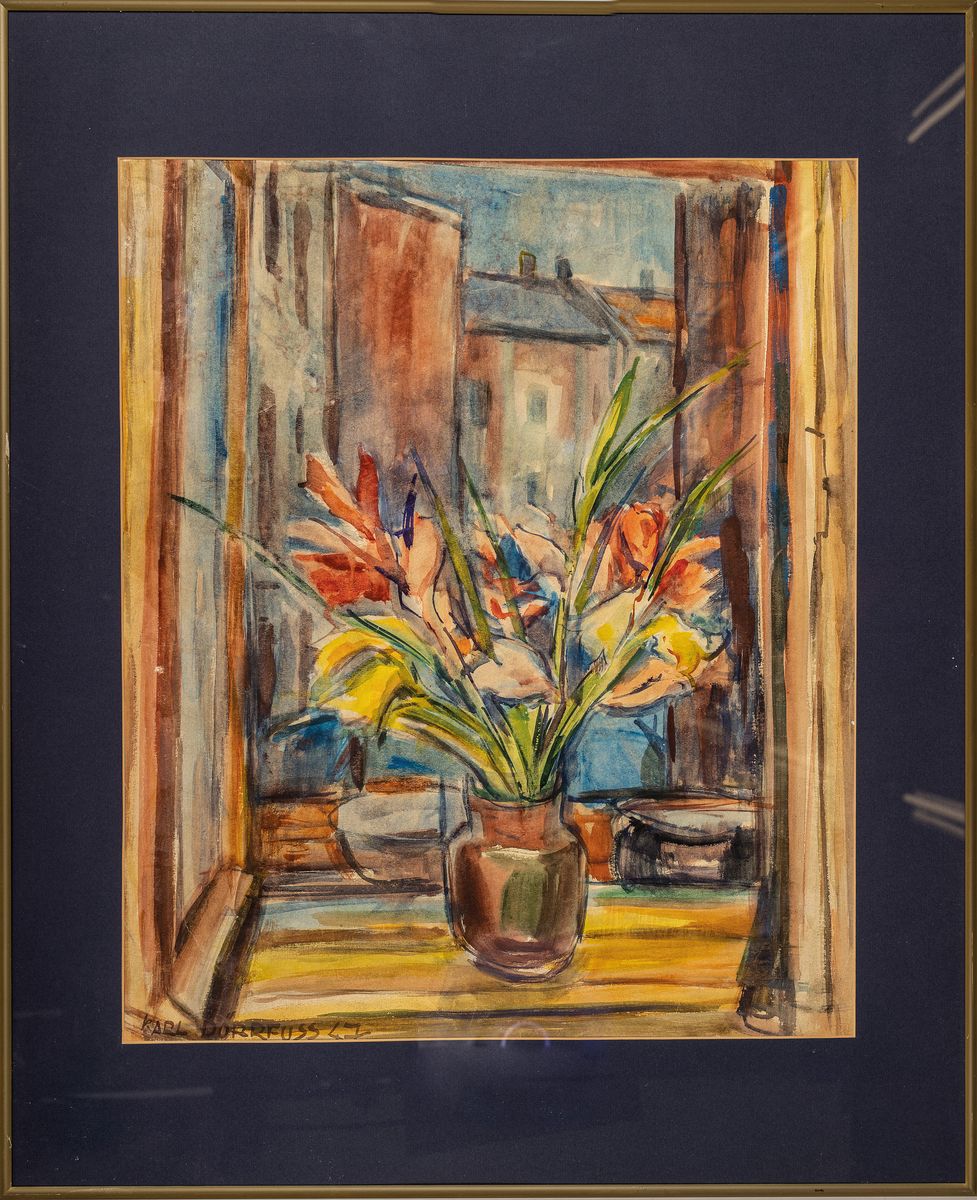 Detail l: Karl Dörrfuß, 1906-1984 Fürth, Studium an der Kunstgewerbeschule Nürnberg, 4 Blumenstillleben, Aquarell und Gouache, alle signiert, untersch. ...