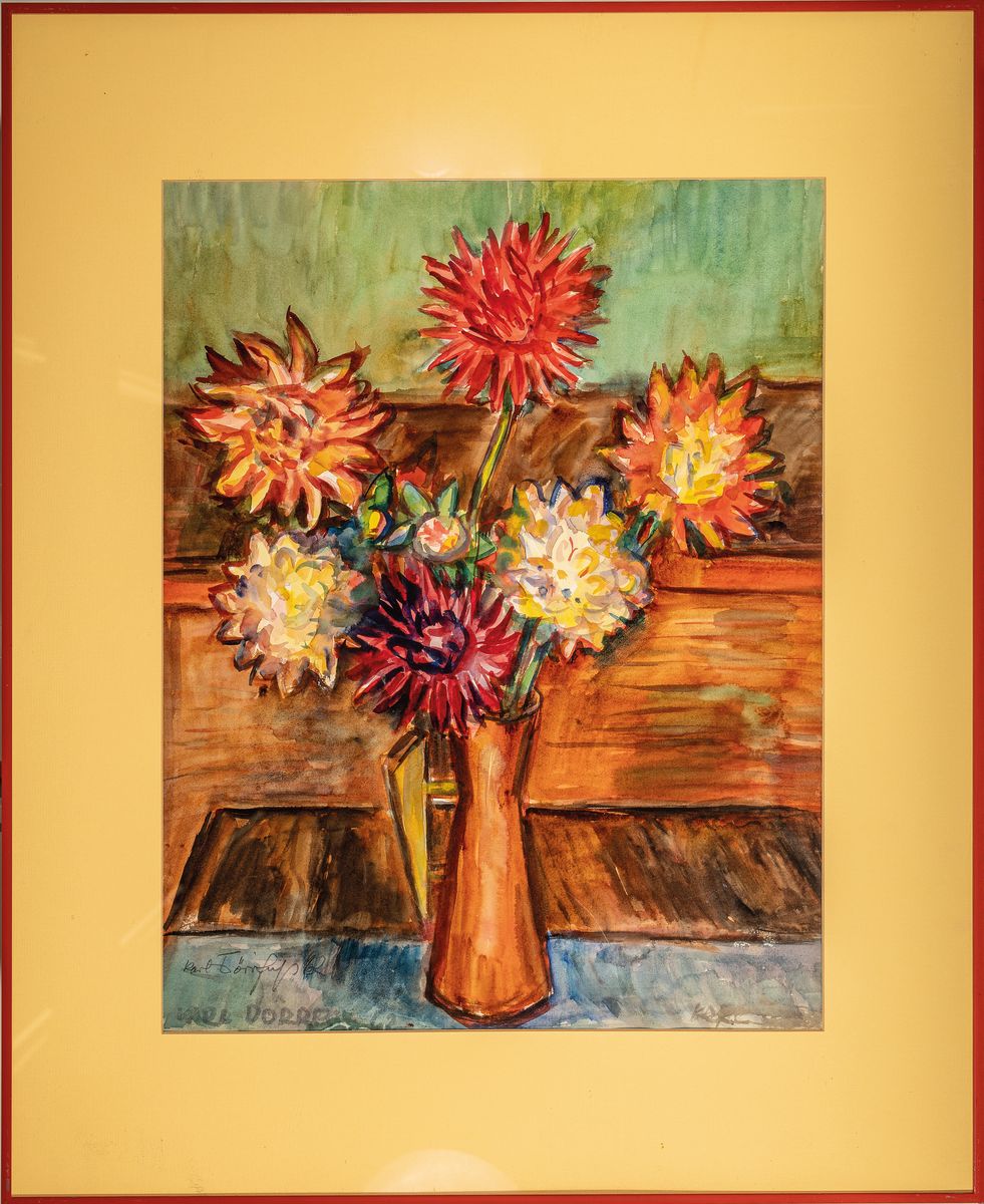 Detail m: Karl Dörrfuß, 1906-1984 Fürth, Studium an der Kunstgewerbeschule Nürnberg, 4 Blumenstillleben, Aquarell und Gouache, alle signiert, untersch. ...