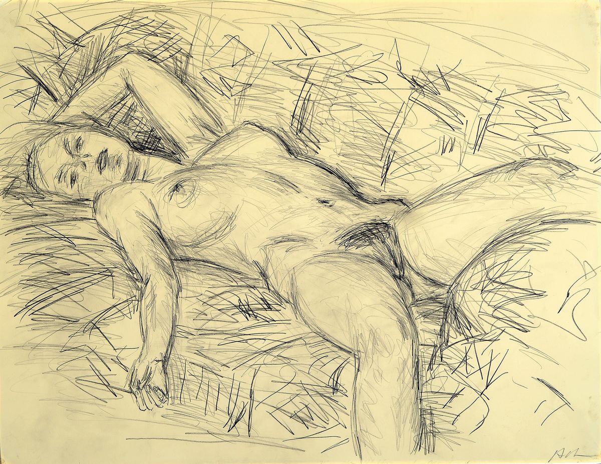 Siegfried Adam, 1943-2012, liegender Akt, Bleistift auf Papier, rechts unten signiert, ca. 49x64cm