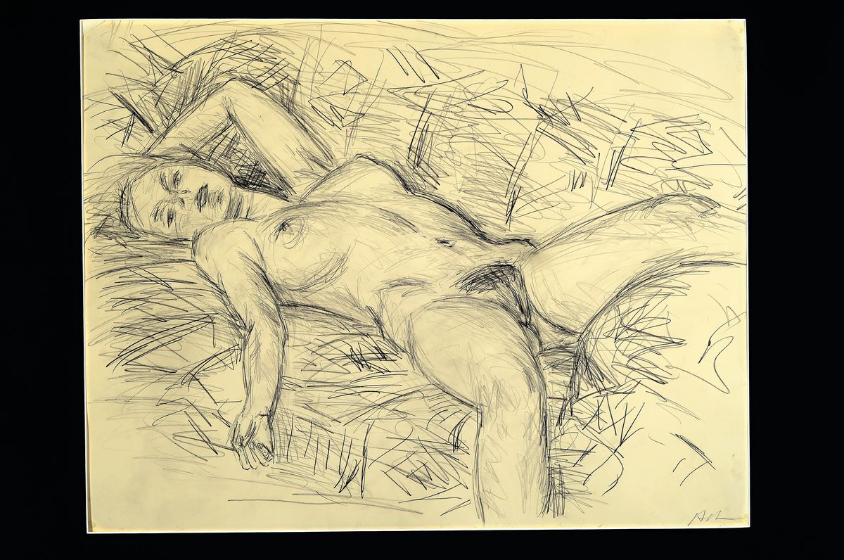 Detail k: Siegfried Adam, 1943-2012, liegender Akt, Bleistift auf Papier, rechts unten signiert, ca. 49x64cm