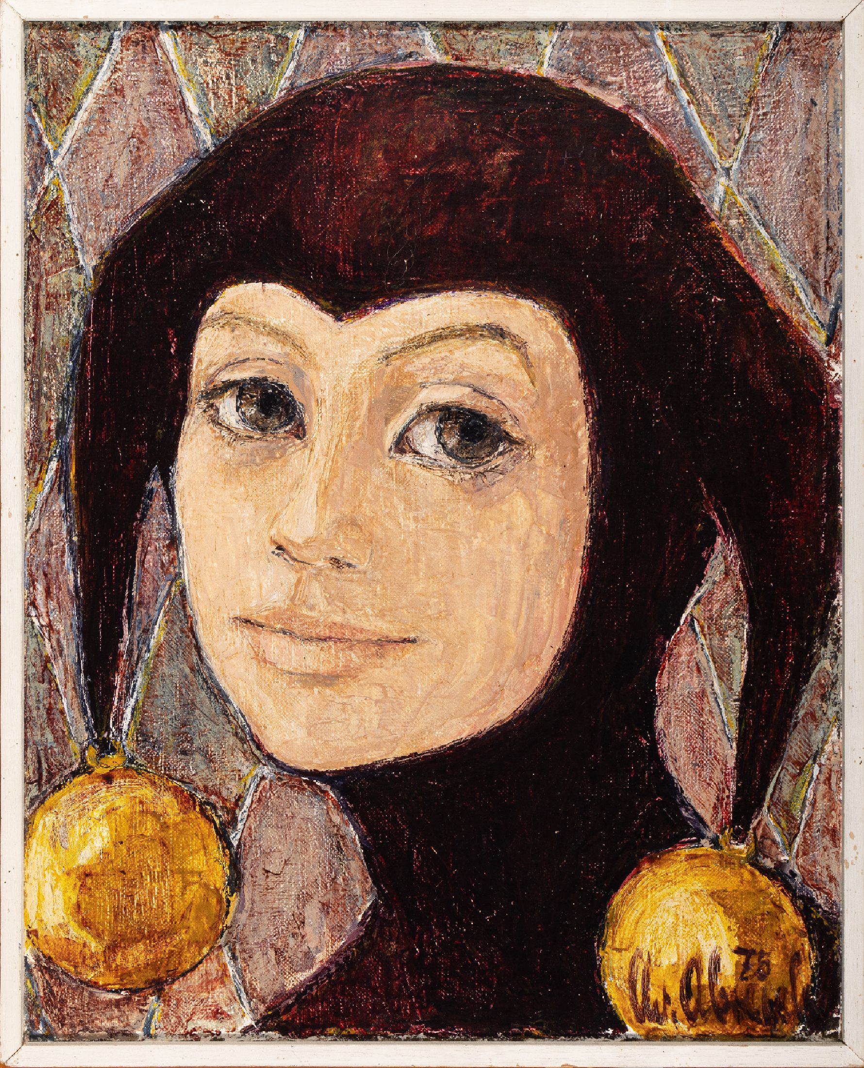 Christel Abresch, geb. 1931 Sulzbach- 2011 Neustadt/Weinstr, "Harlekin", Öl/Lwd, re. unten sign., dat. 75, ca. 42x34 cm