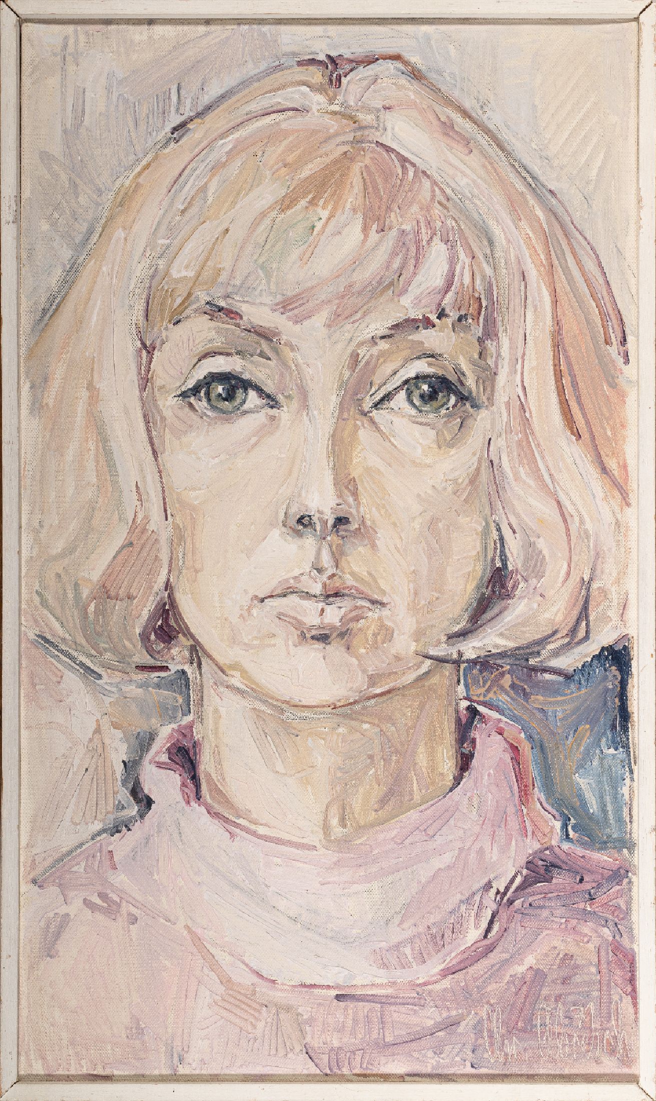 Christel Abresch, geb. 1931 Sulzbach- 2011 Neustadt/Weinstr., "Selbstportrait", Öl/Lwd, rechts unten sign., dat. 71, R., gesamt ca. 56x33 ...