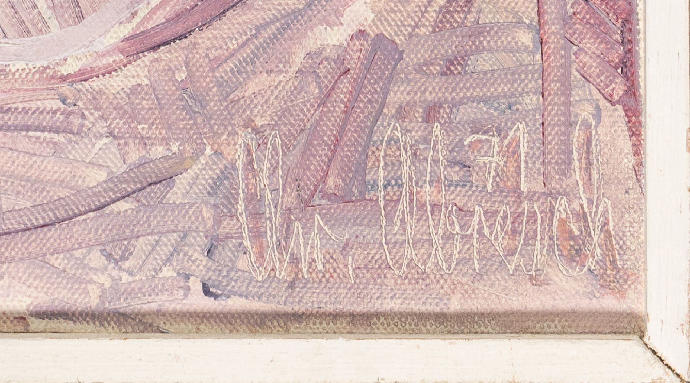 Detail a: Christel Abresch, geb. 1931 Sulzbach- 2011 Neustadt/Weinstr., "Selbstportrait", Öl/Lwd, rechts unten sign., dat. 71, R., gesamt ca. 56x33 ...