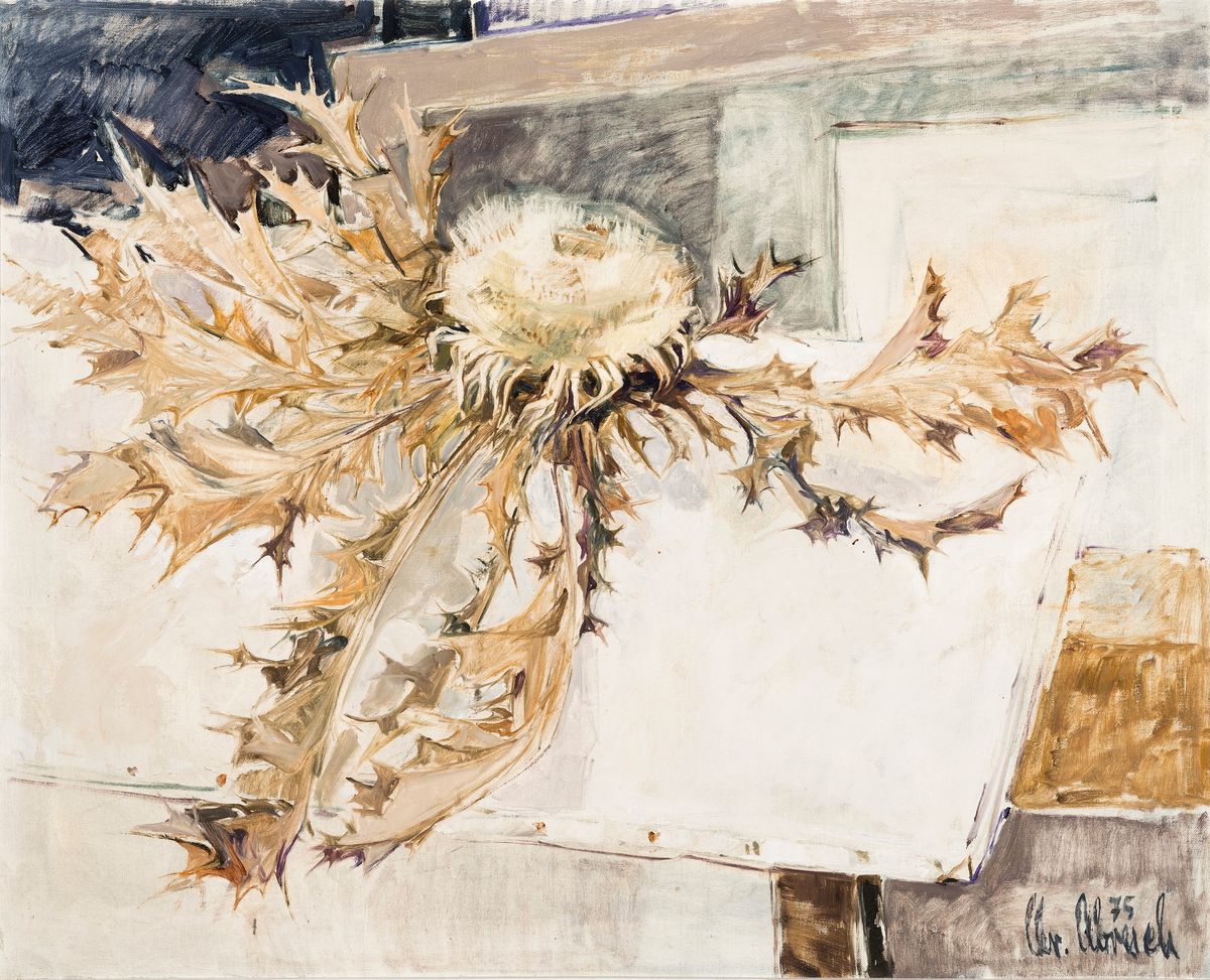 Christel Abresch, geb. 1931 Sulzbach- 2011 Neustadt/Weinstr, "Silberdistel", Öl/Lwd, re. unten sign., dat.75, ca. 67x82 cm